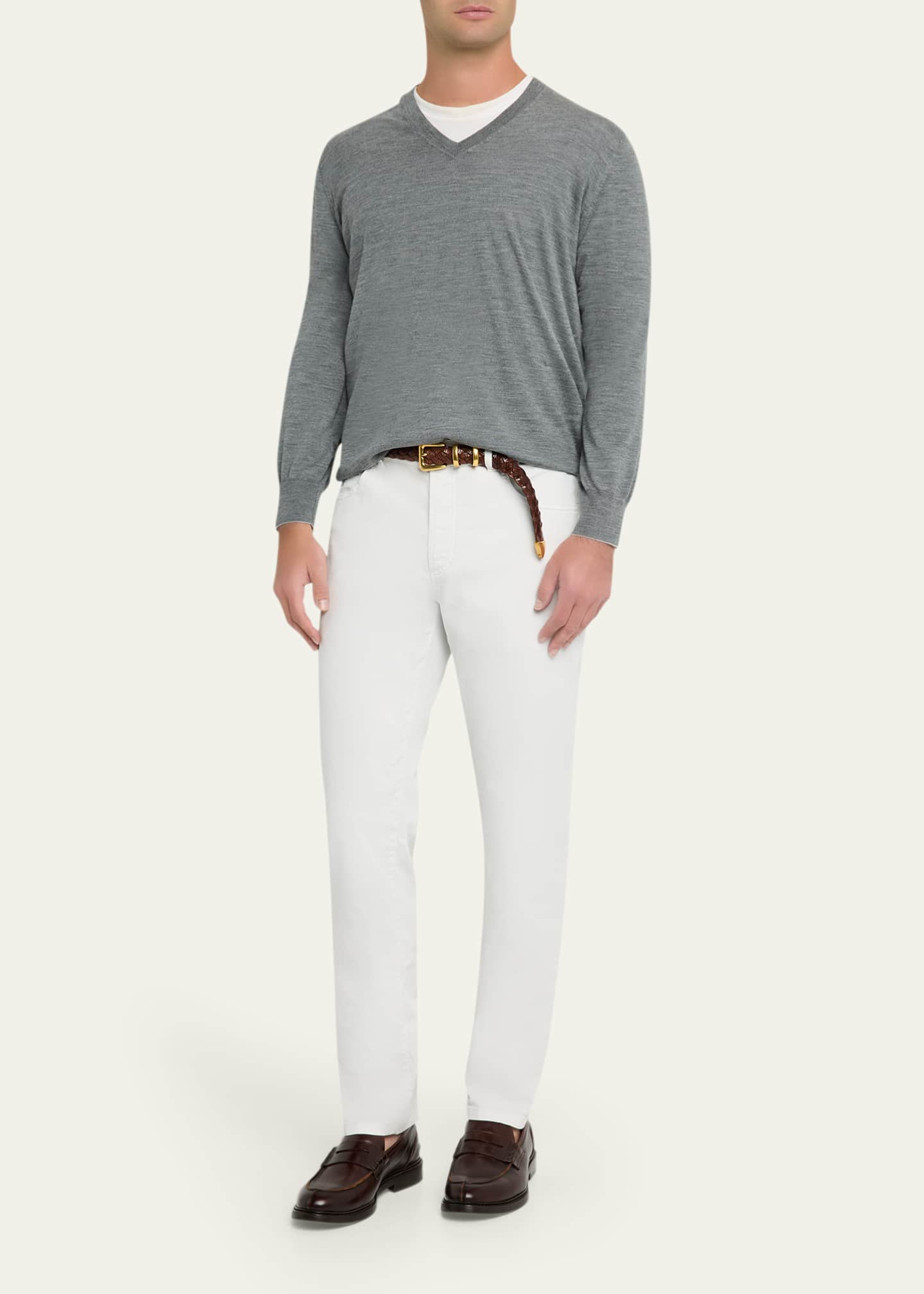 Brunello Cucinelli Men's Fine Gauge Wool and Cashmere V-Neck