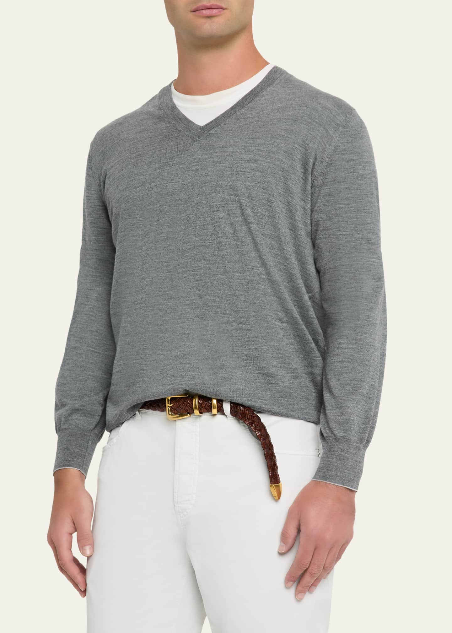Brunello Cucinelli Men's Fine Gauge Wool and Cashmere V-Neck