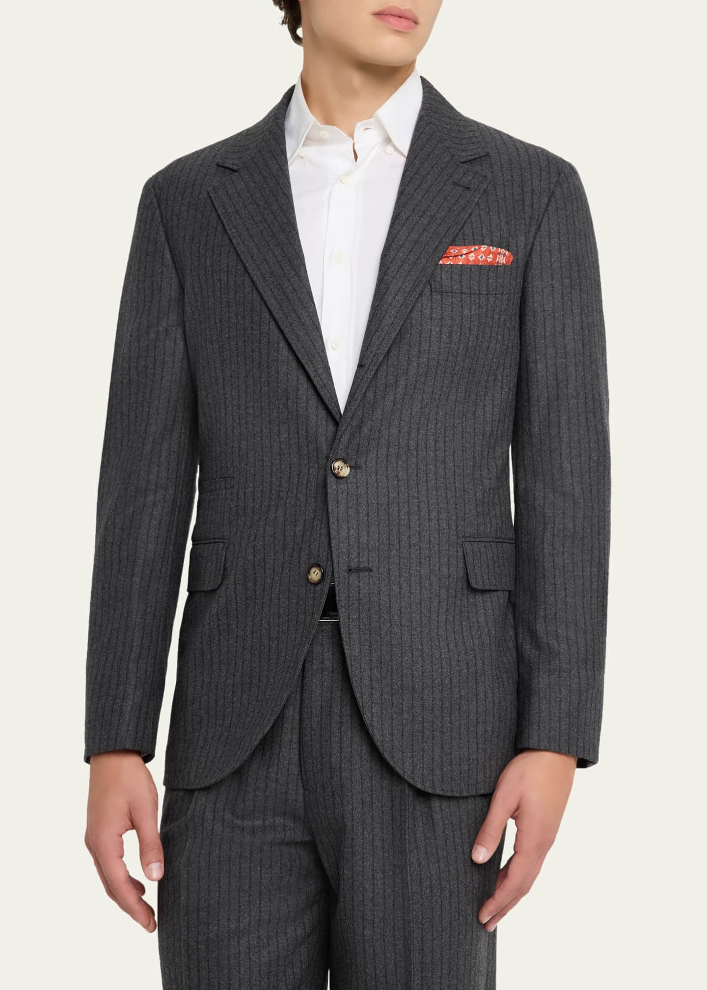 Brunello Cucinelli Men's Virgin Wool Chalk Stripe Notch Lapel