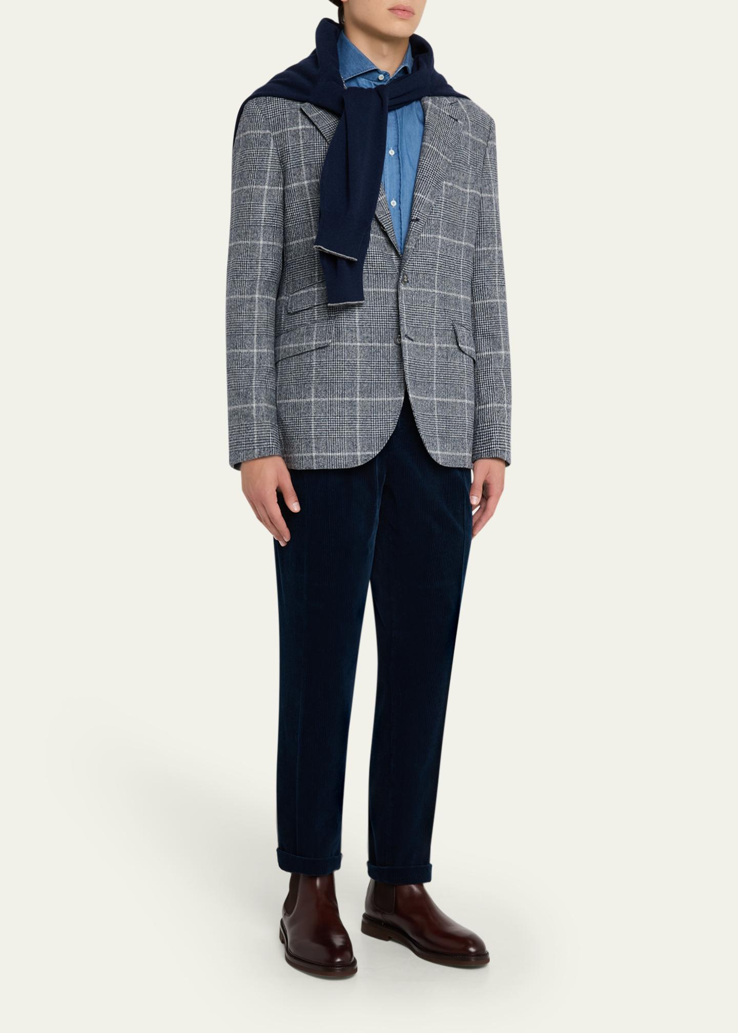 Brunello Cucinelli Men's Overplaid Metal-Button Sport Coat