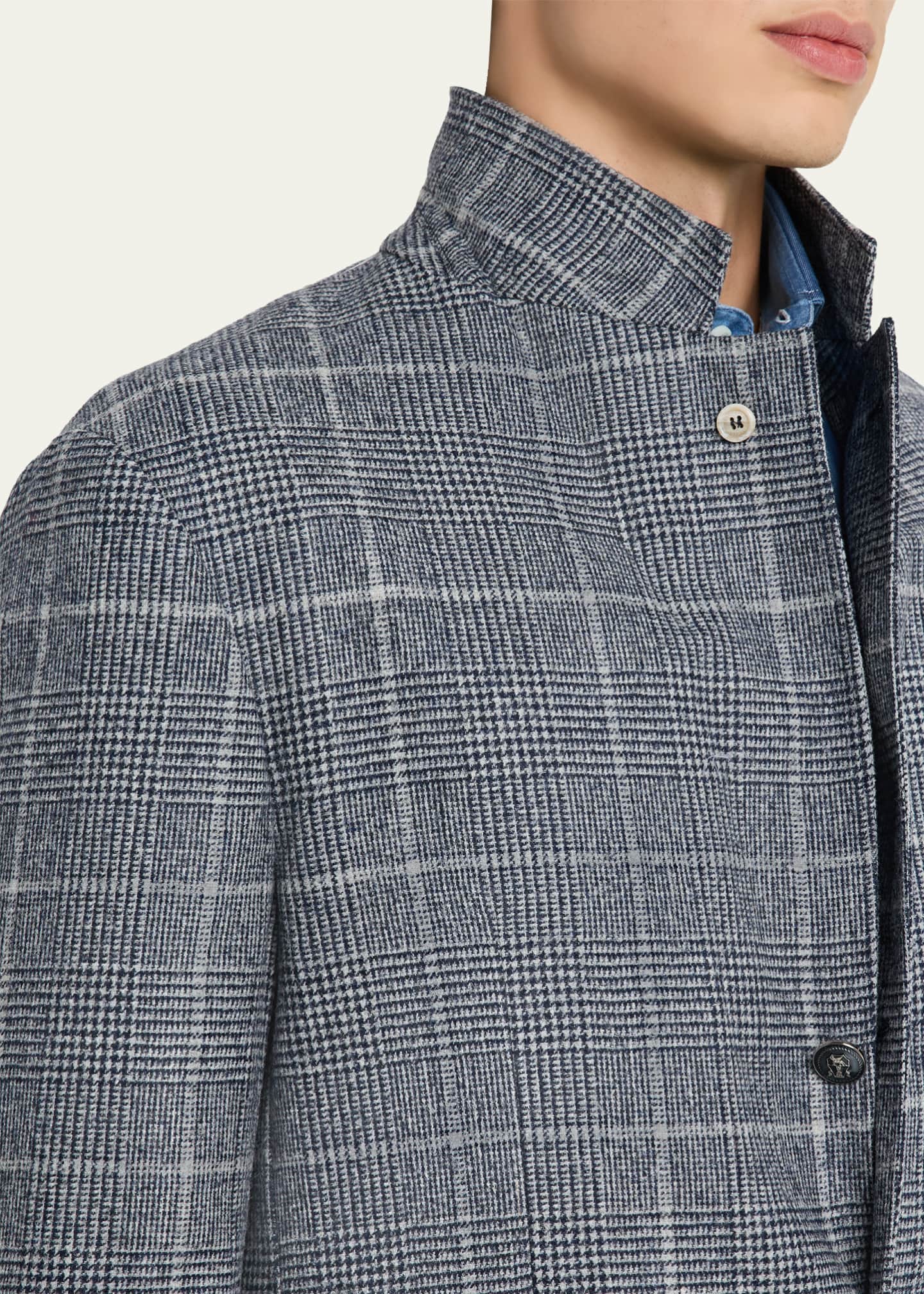 Brunello Cucinelli Men's Overplaid Metal-Button Sport Coat
