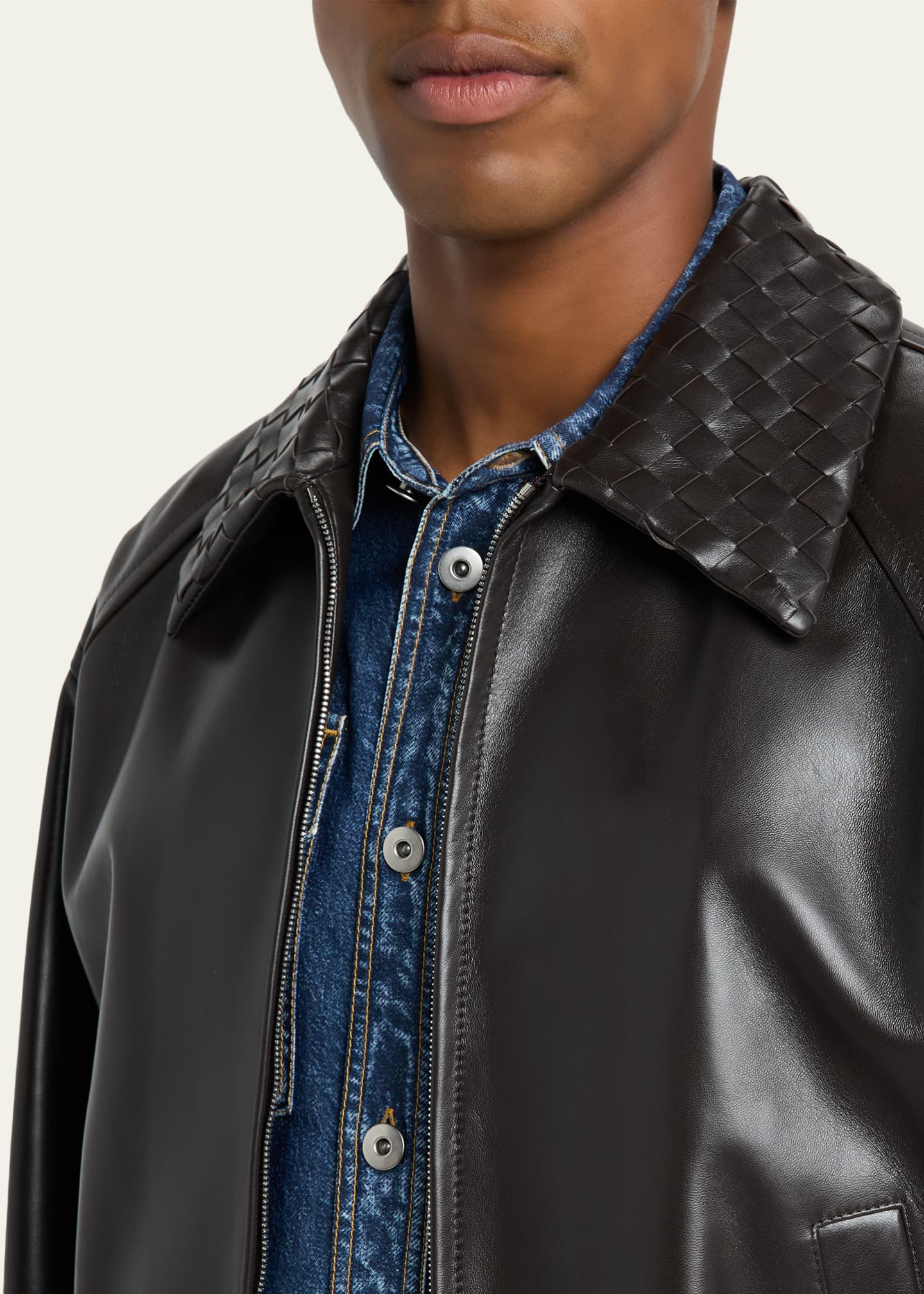 Bottega Veneta Men's Dark Brown Nappa Leather Blouson Jacket