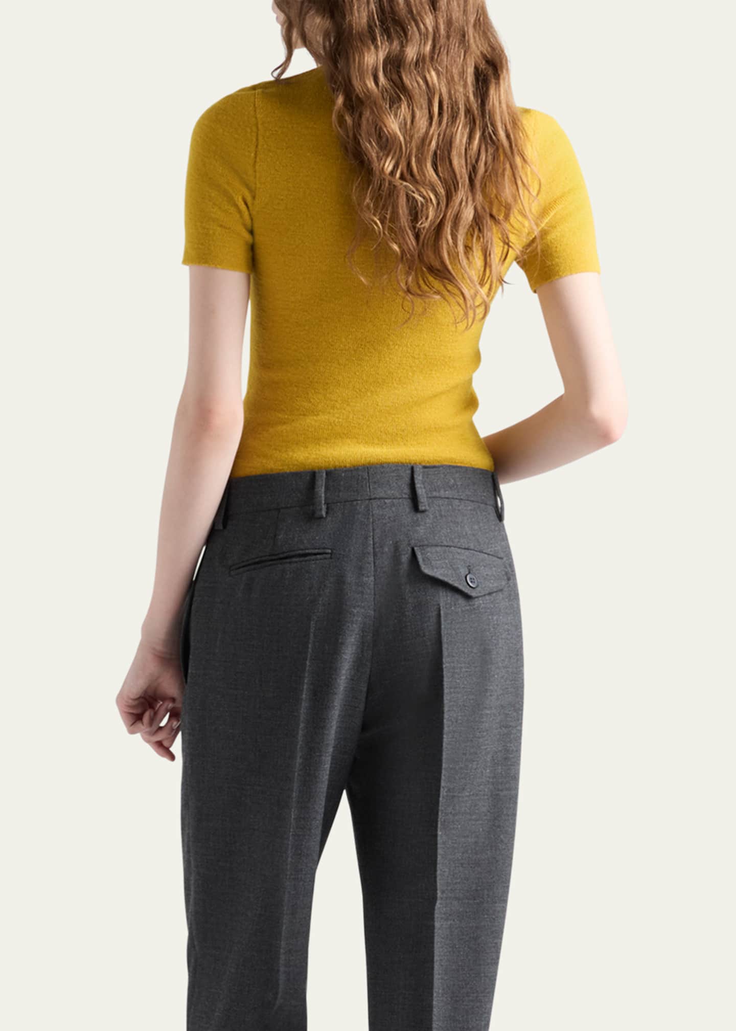 Prada Chain Embroidered Wool Knit Short-Sleeve Sweater - Bergdorf