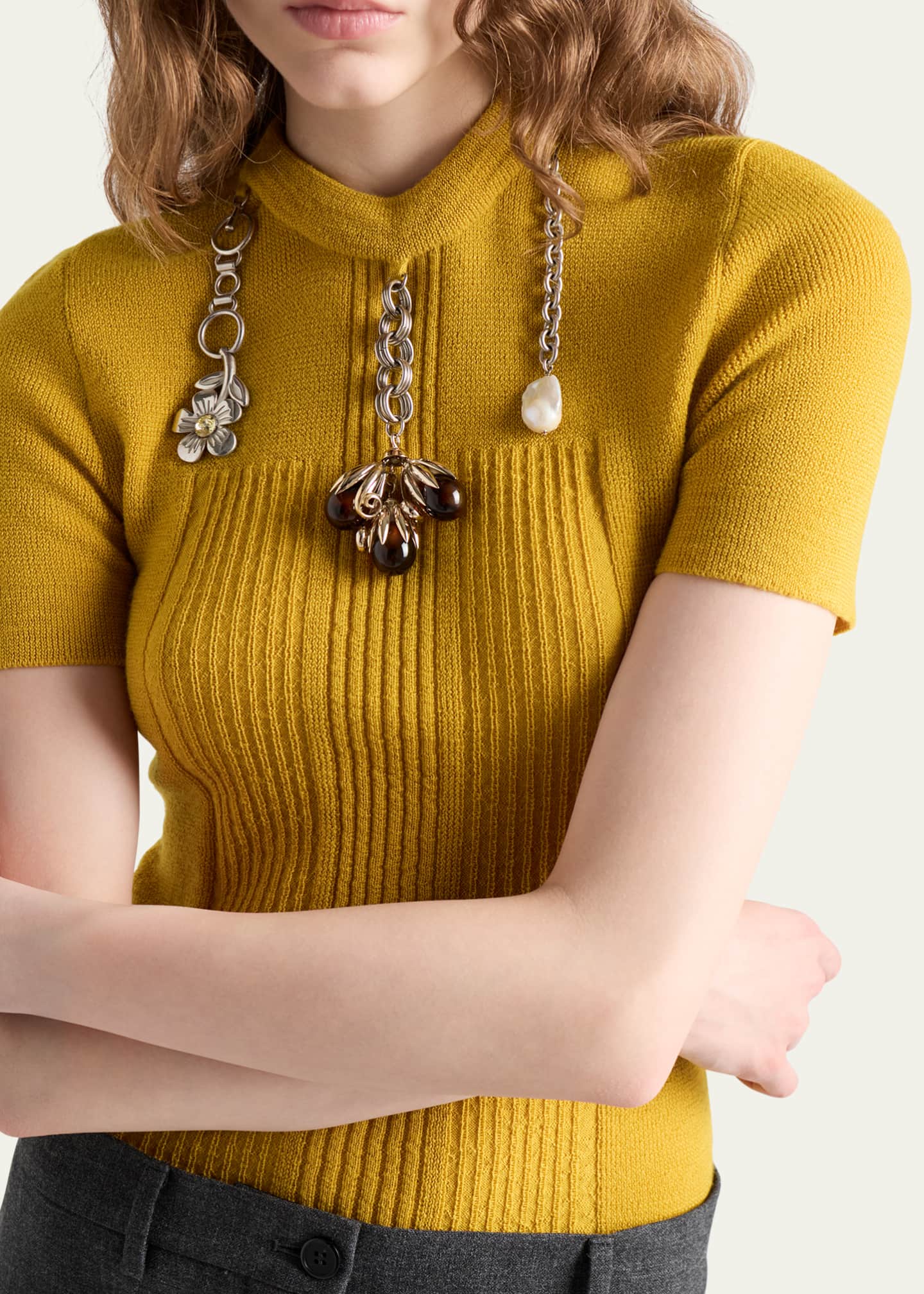 PRADA サマーニット Prada Short-Sleeve Cashmere Crop Sweater - Bergdorf Goodman
