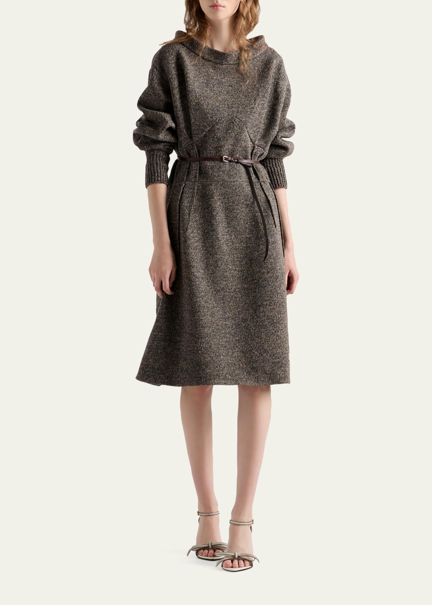 grey prada dress Seamed High-Neck Wool Sweater Glitter Dress