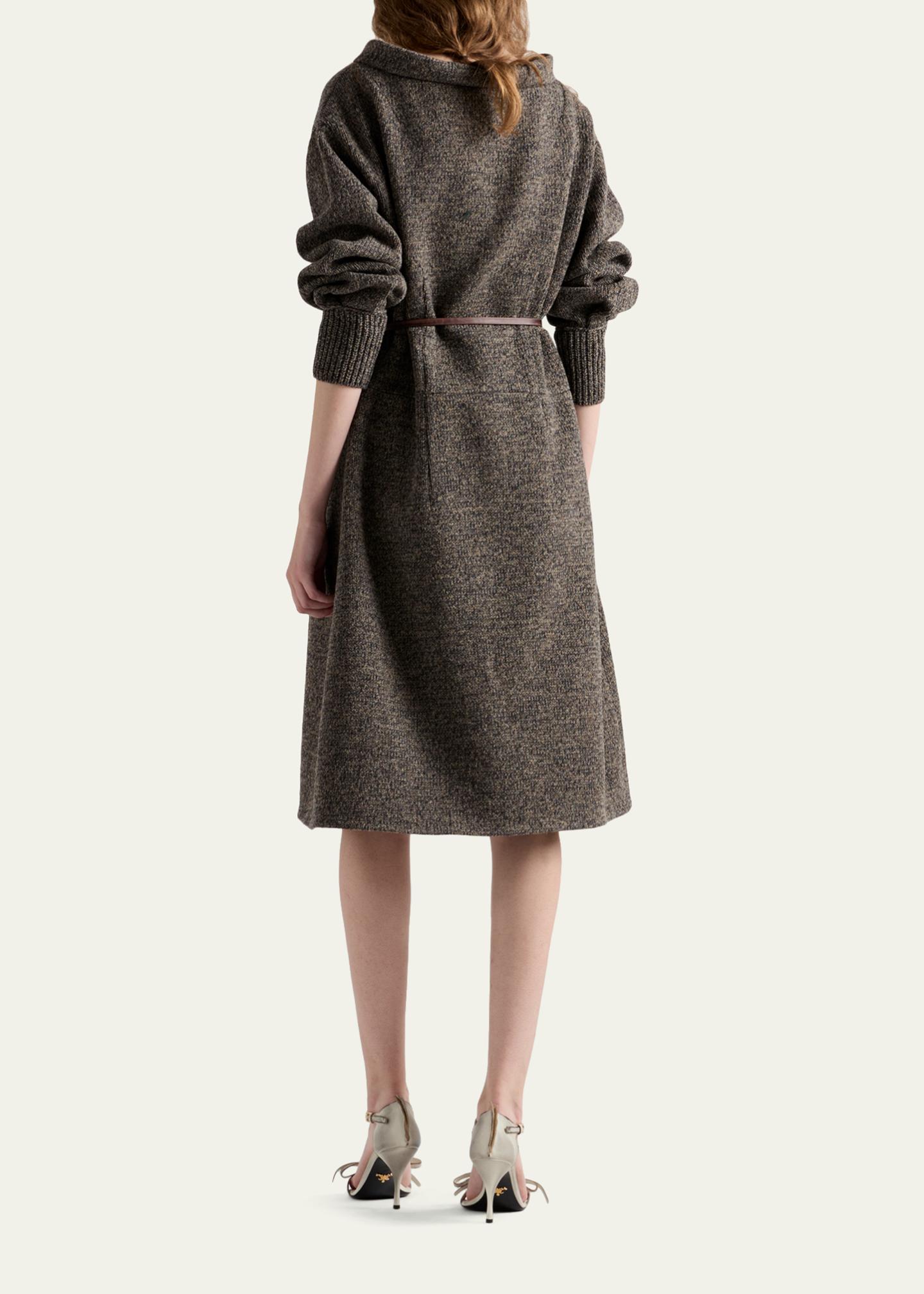 prada grey dress Seamed High-Neck Wool Sweater Womens-Body Con-Dress