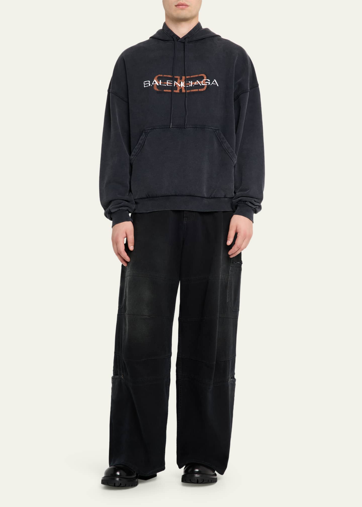 Men's Faded Black Terry BB Stencil Hoodie