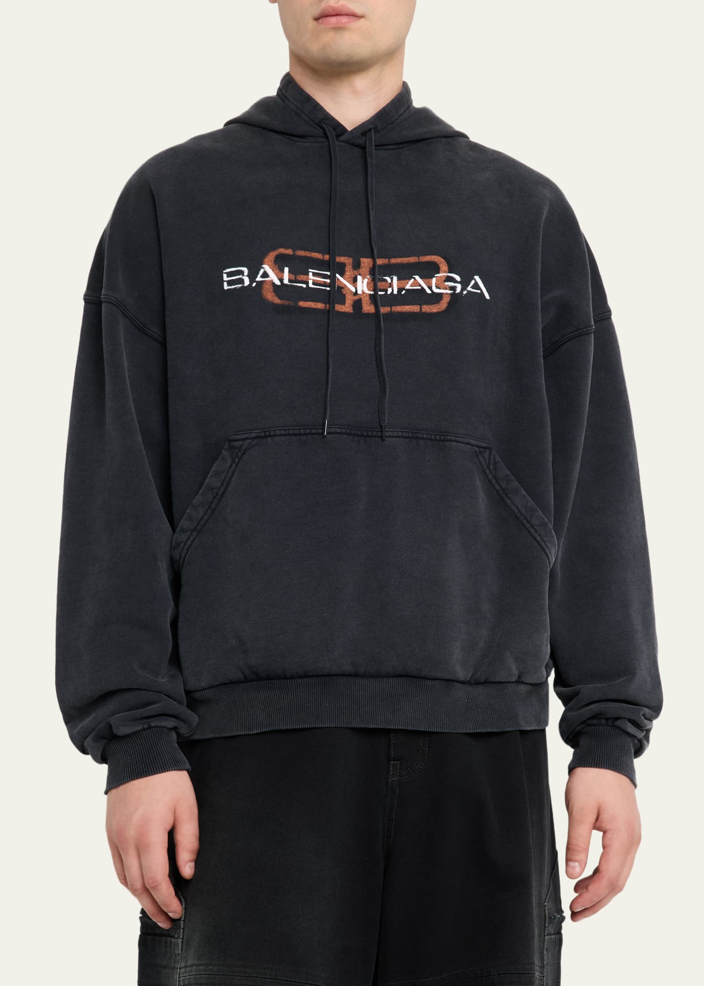 Men's Faded Black Terry BB Stencil Hoodie