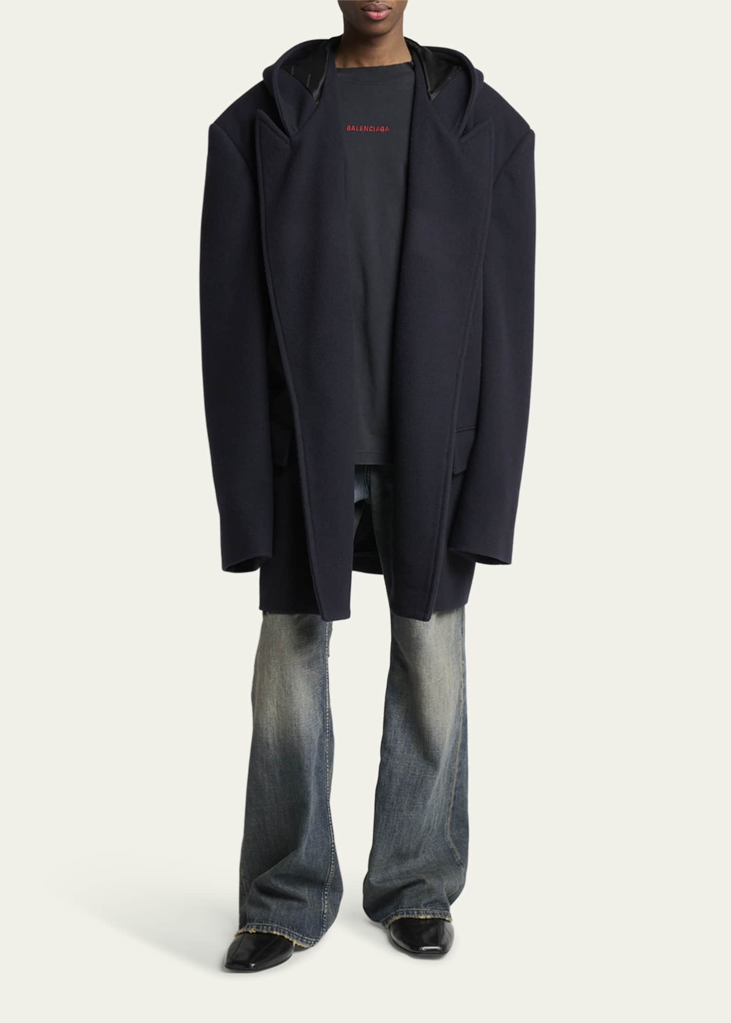 美品⭐️BALENCIAGA SHORT CHECK JAKET WOOL 38 Balenciaga Men's Wool Oversized Hooded Short Coat - Bergdorf Goodman