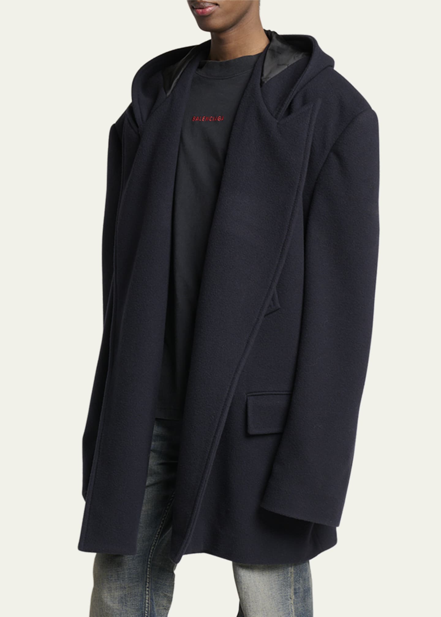 Balenciaga Men's Wool Oversized Hooded Short Coat - Bergdorf Goodman