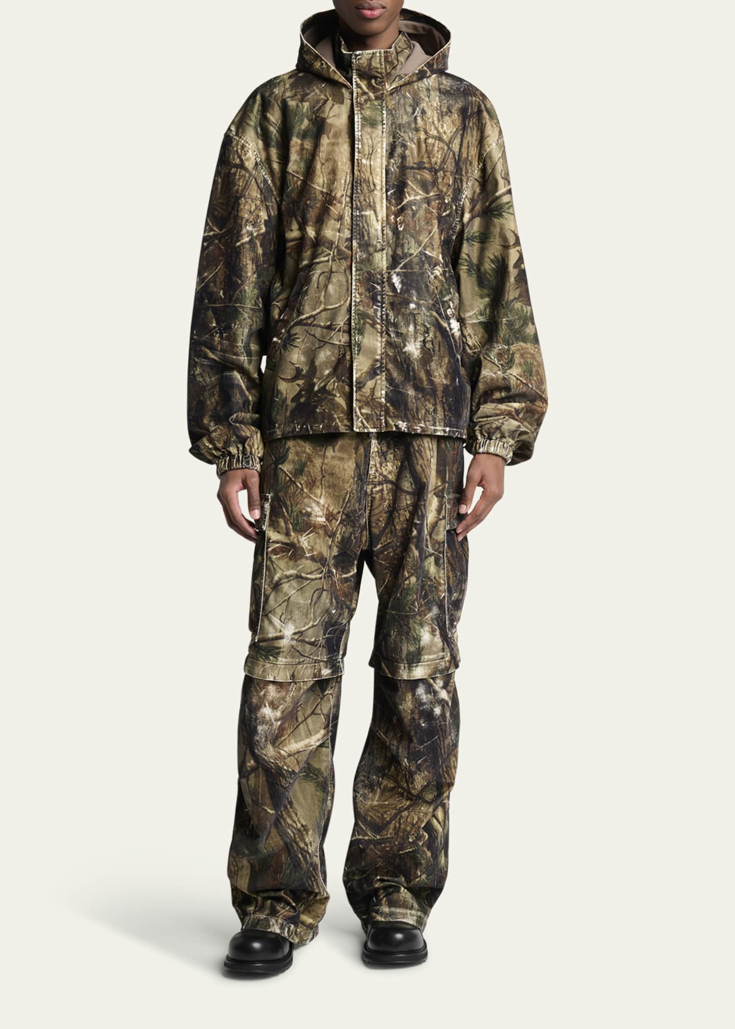 Balenciaga Men's Camouflage Flocked Cotton Relaxed-Fit Cargo Pants