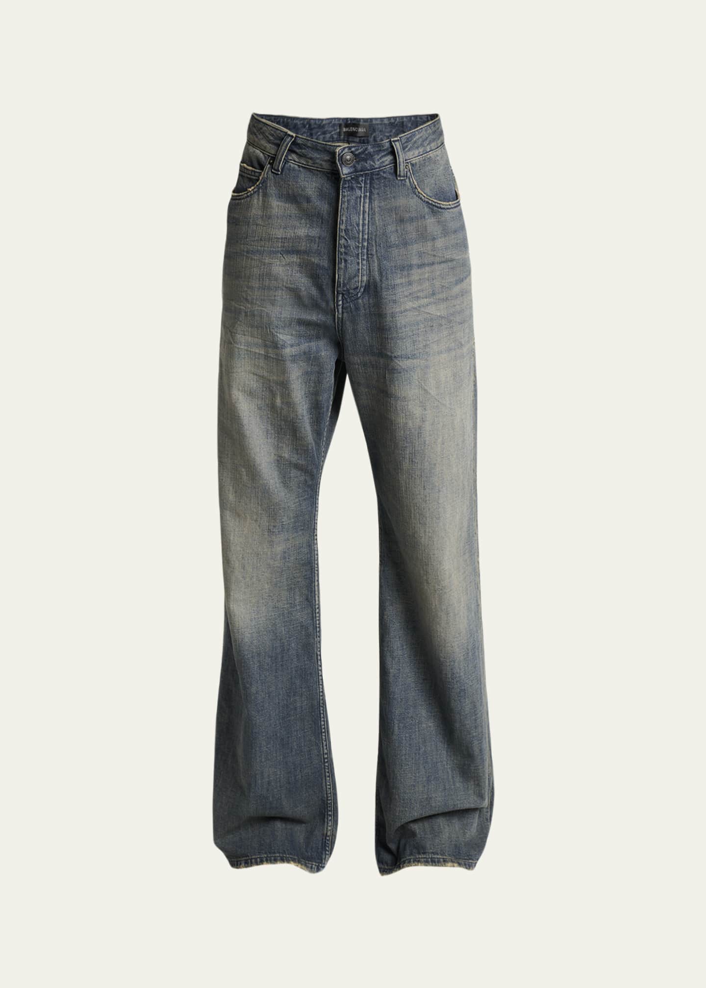 Balenciaga Men's Faded Denim Relaxed-Fit Bootcut Jeans - Bergdorf
