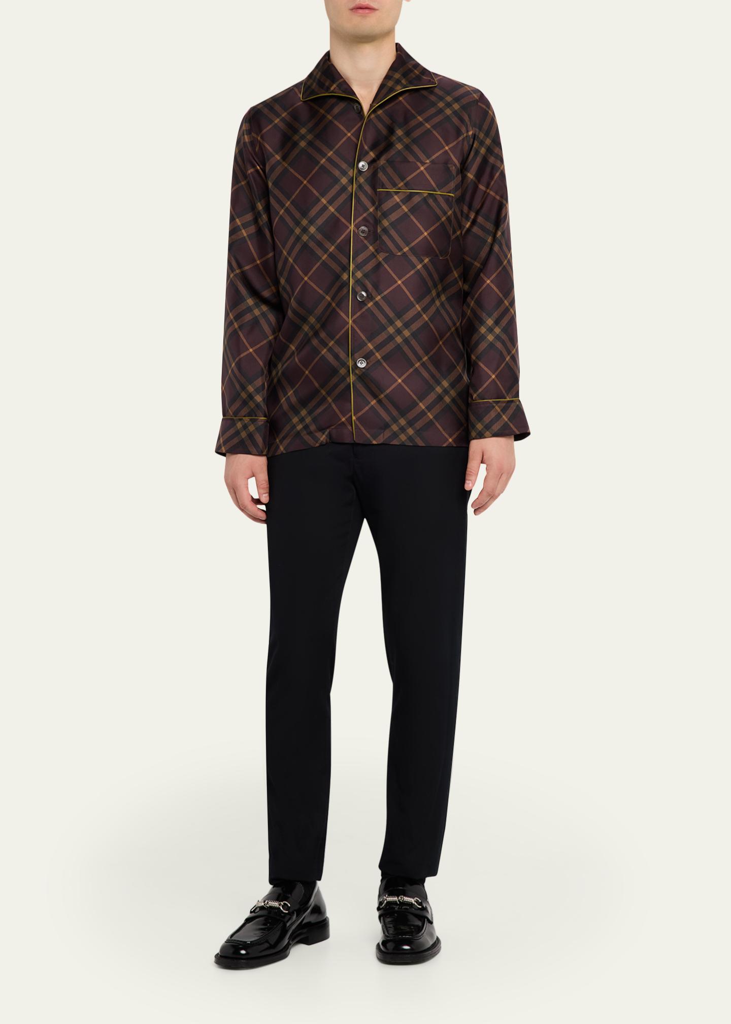 Burberry Men's Check Silk Long-Sleeve Pajama Shirt - Bergdorf Goodman