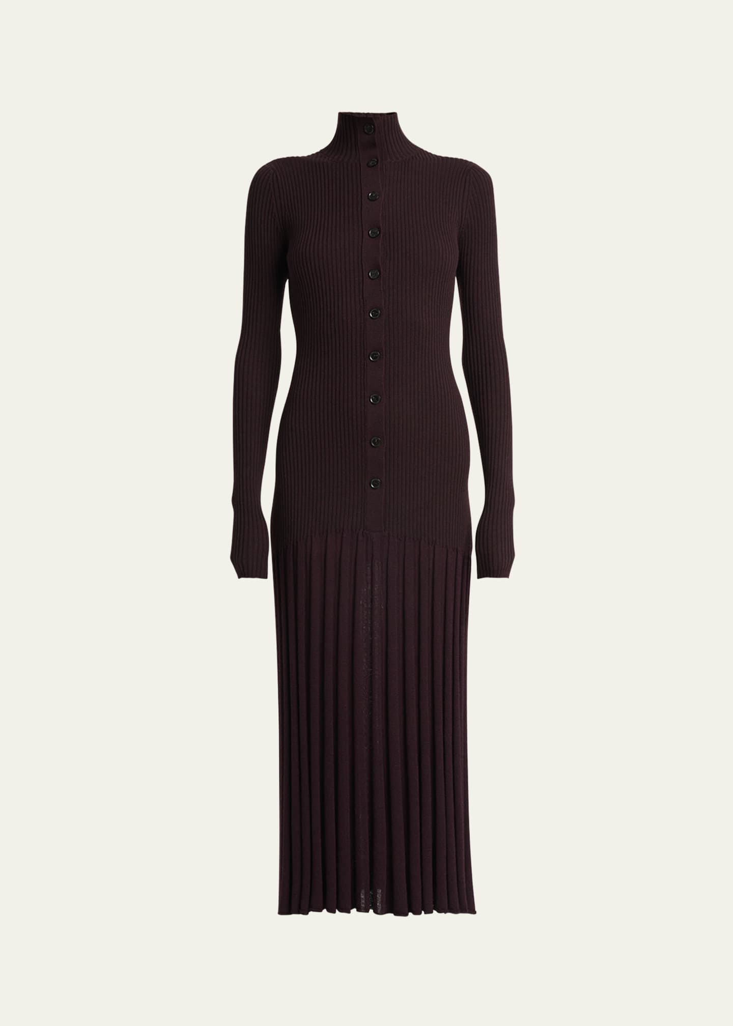 Jada Turtleneck Drop-Waist Button-Front Maxi Dress in Multi