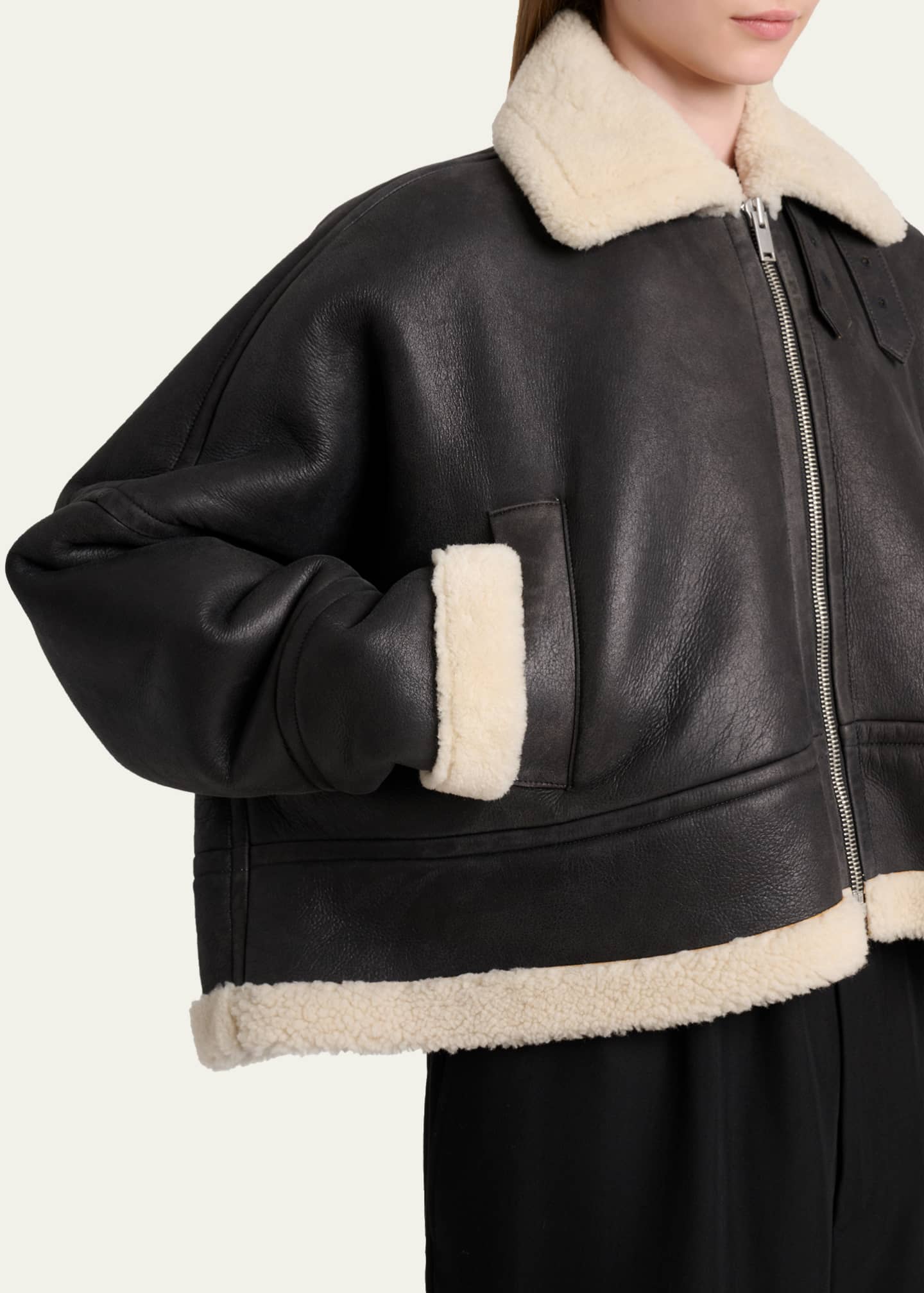 Alya Lamb Shearling Oversized Aviator Jacket