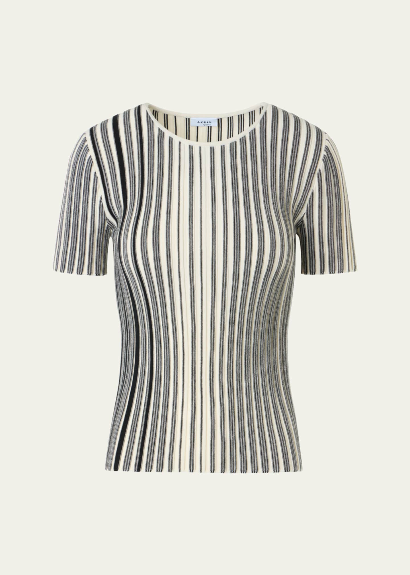 Akris punto Striped Rib Knit Short-Sleeve Sweater - Bergdorf Goodman