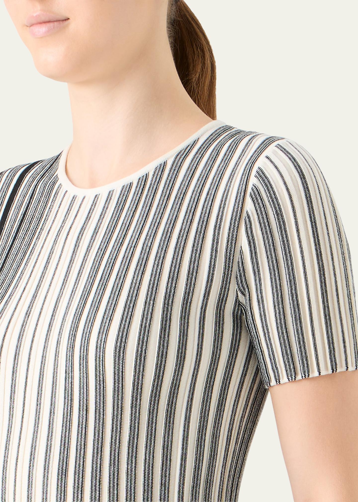 Akris punto Striped Rib Knit Short-Sleeve Sweater - Bergdorf Goodman
