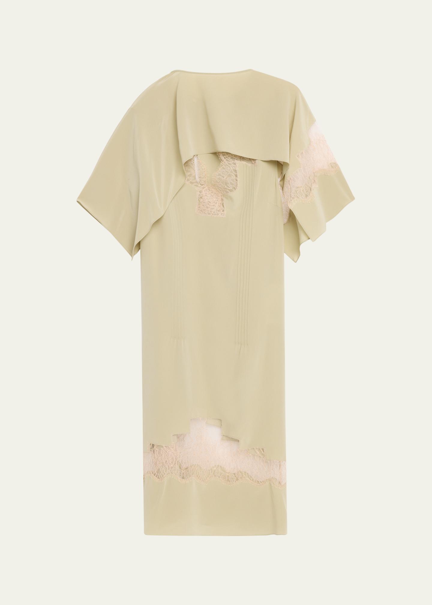 FERRAGAMO Lace-Inset Envers Silk Capelet Midi Dress - Bergdorf Goodman