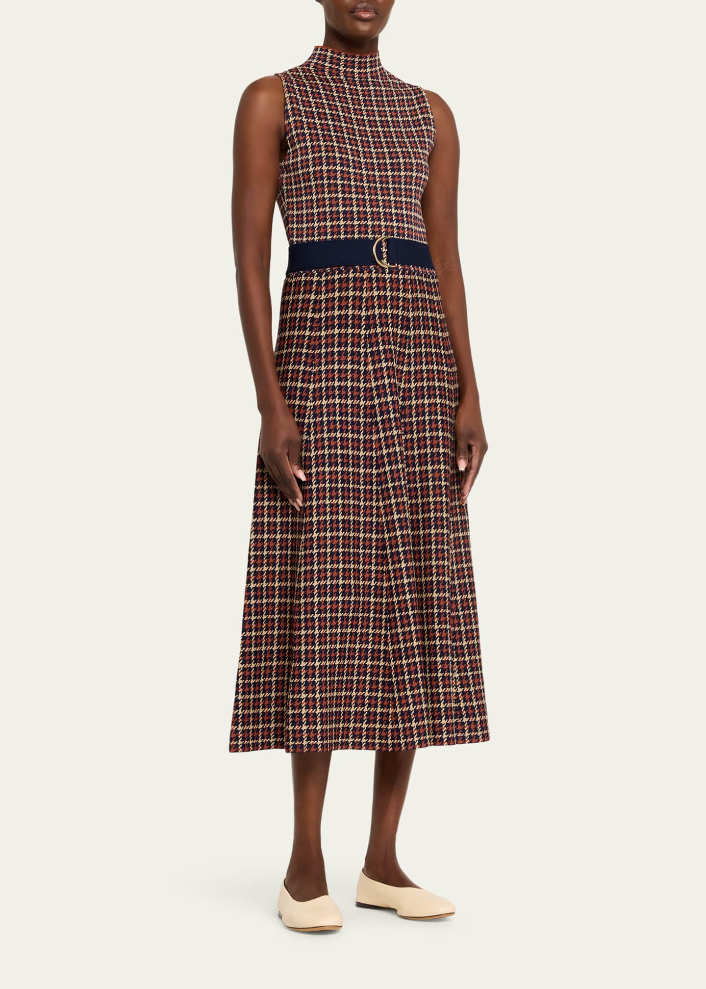 Brice Belted Plaid Knit Midi Dress