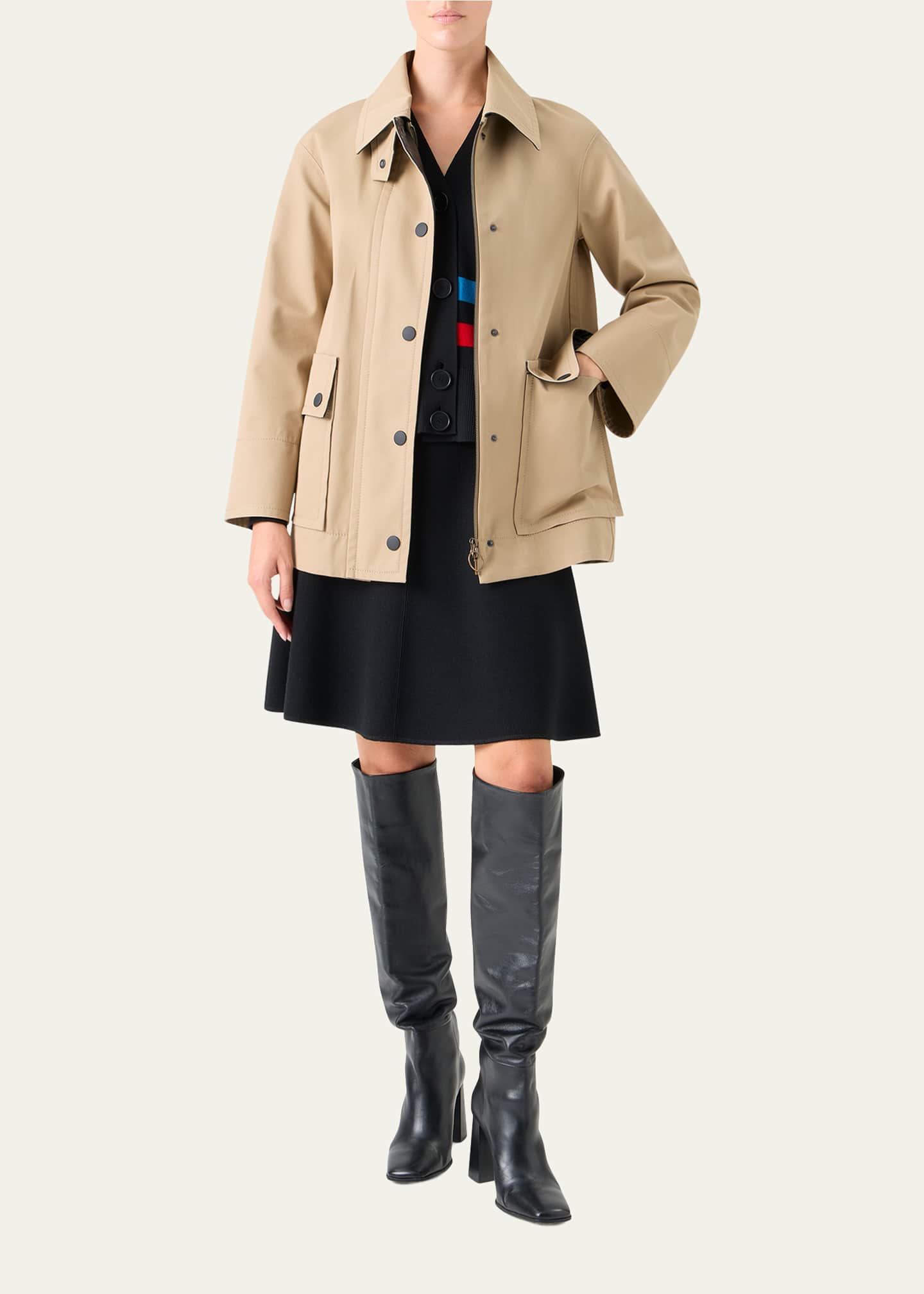 Akris punto Faux-Leather Collar Cotton Gabardine Parka Jacket