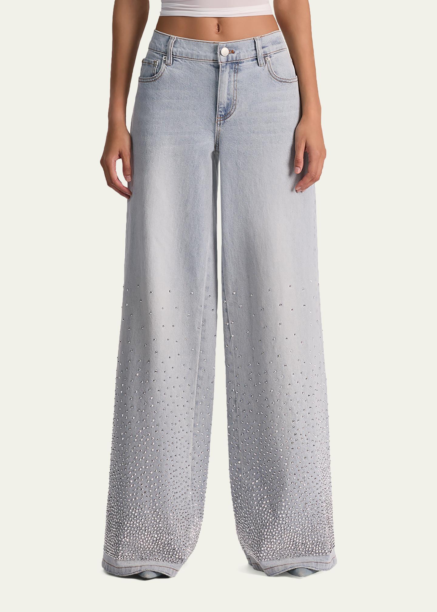 Jean Alice + Olivia Embellished (brodé/décoré) - Taille 26 (Tour De Taille 25 Pouces) - Coupe Wide-Leg - Bleu - Neuf Avec étiquettes ($695 Valeur Neuf)
