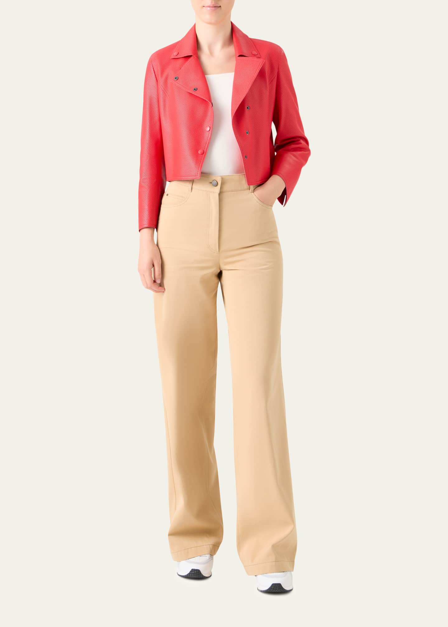 Akris punto Perforated Leather Crop Moto Jacket - Bergdorf Goodman
