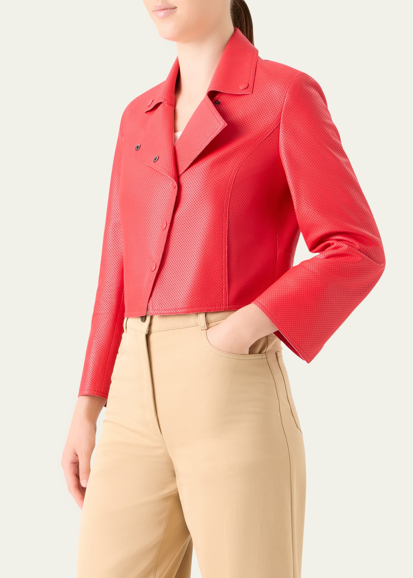 Akris punto Perforated Leather Crop Moto Jacket - Bergdorf Goodman