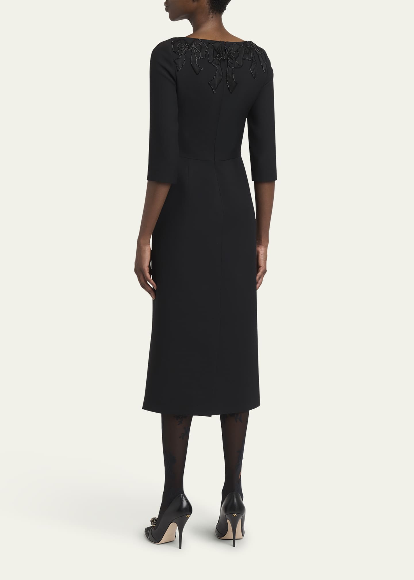 embroidered wool dress Floral Embroidery Long Sleeve Knee Length A-line Woolen Knit Dress main image 0