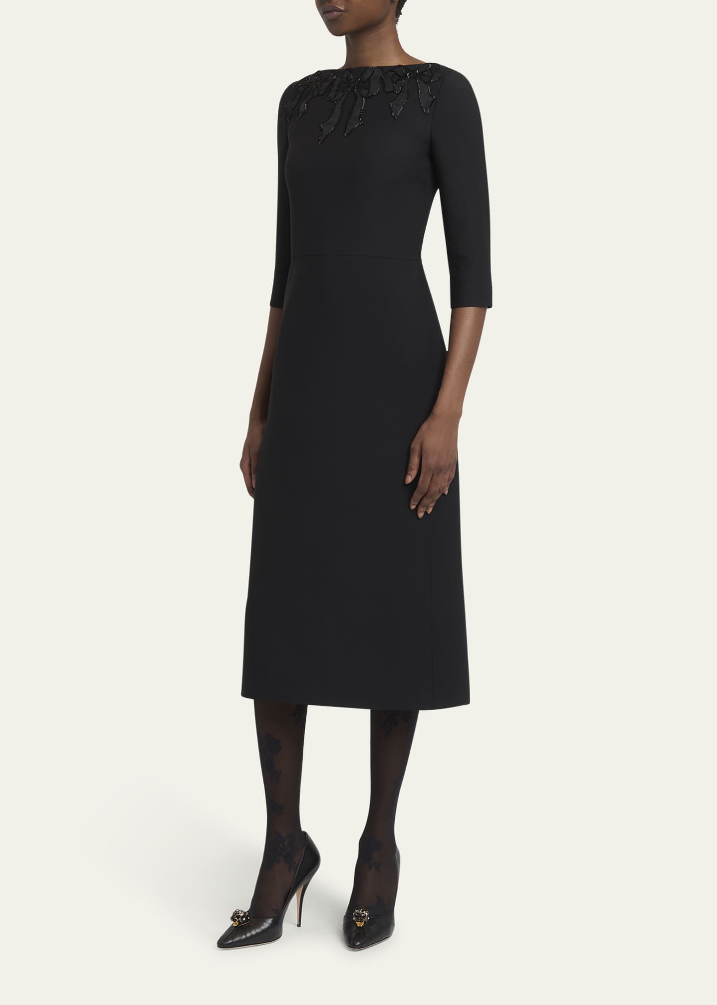embroidered wool dress Embroidered Silk and Wool Midi Dress