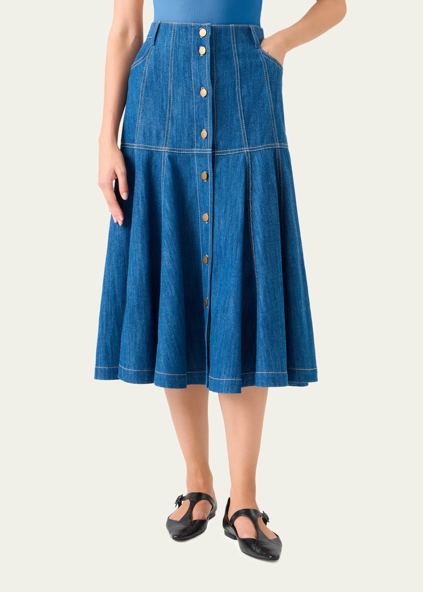 Akris punto Paneled Denim Midi Skirt - Bergdorf Goodman
