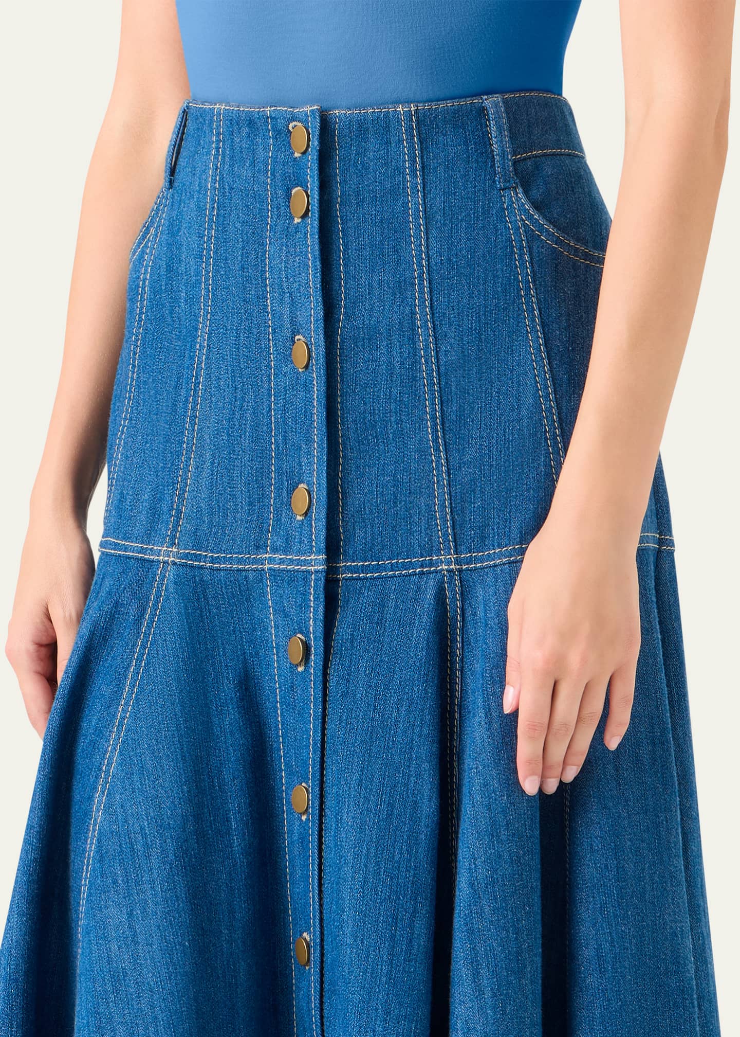 Akris punto Paneled Denim Midi Skirt - Bergdorf Goodman
