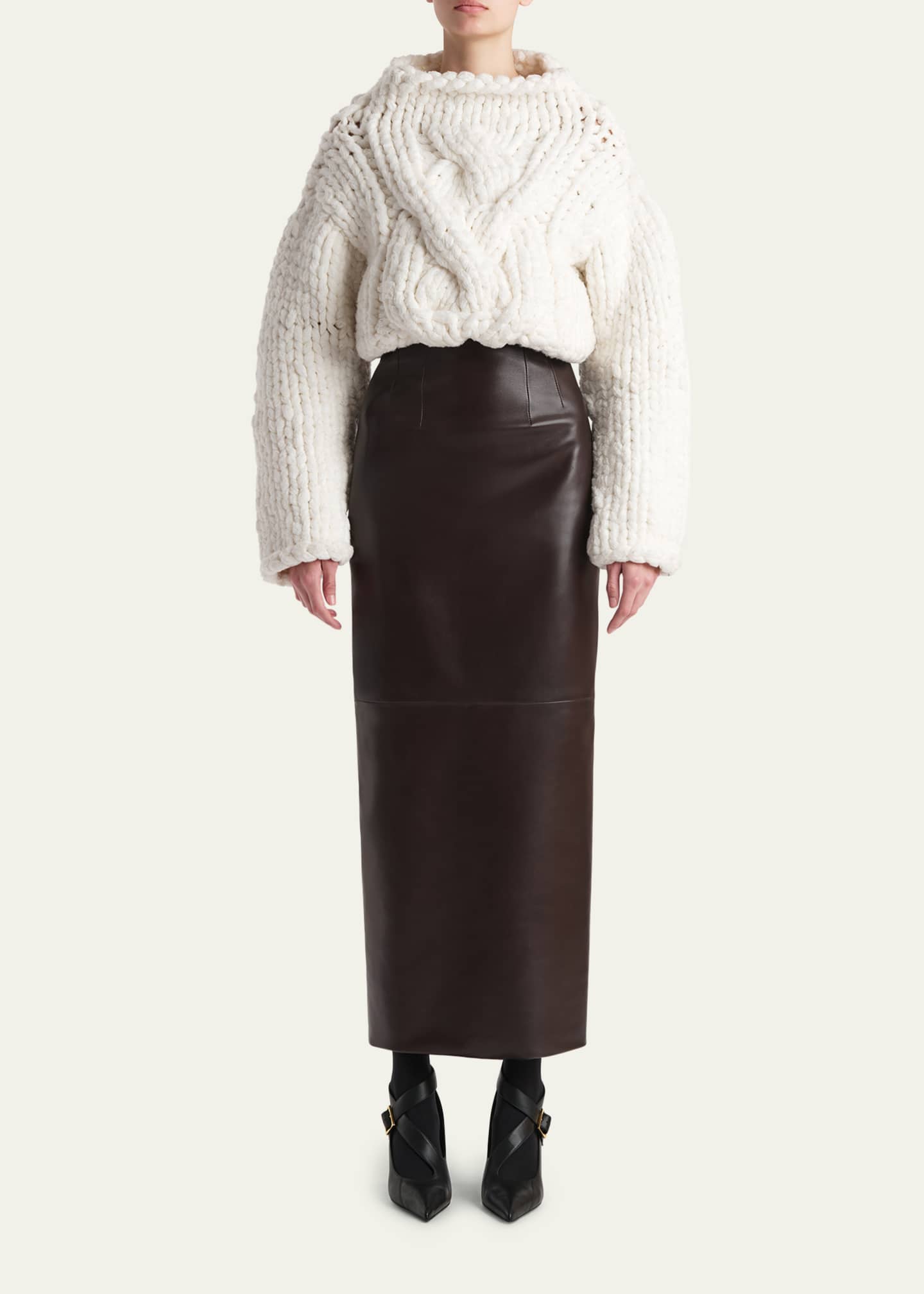Khaite Ninel Oversized Cable-Knit Crop Sweater - Bergdorf Goodman
