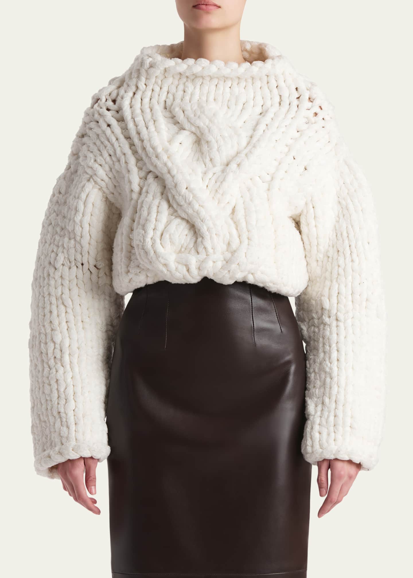 Khaite Ninel Oversized Cable-Knit Crop Sweater - Bergdorf Goodman