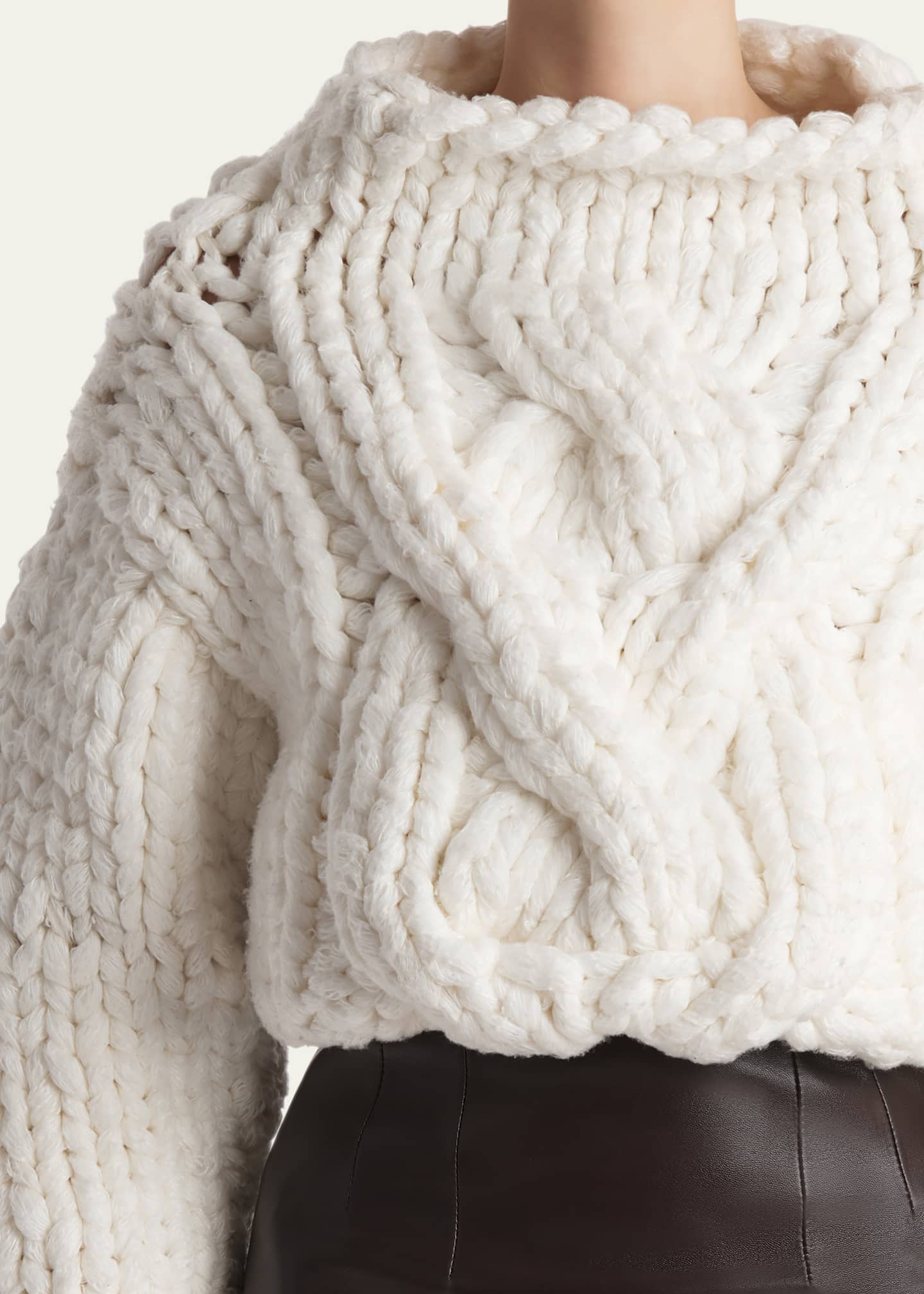 Khaite Ninel Oversized Cable-Knit Crop Sweater - Bergdorf Goodman