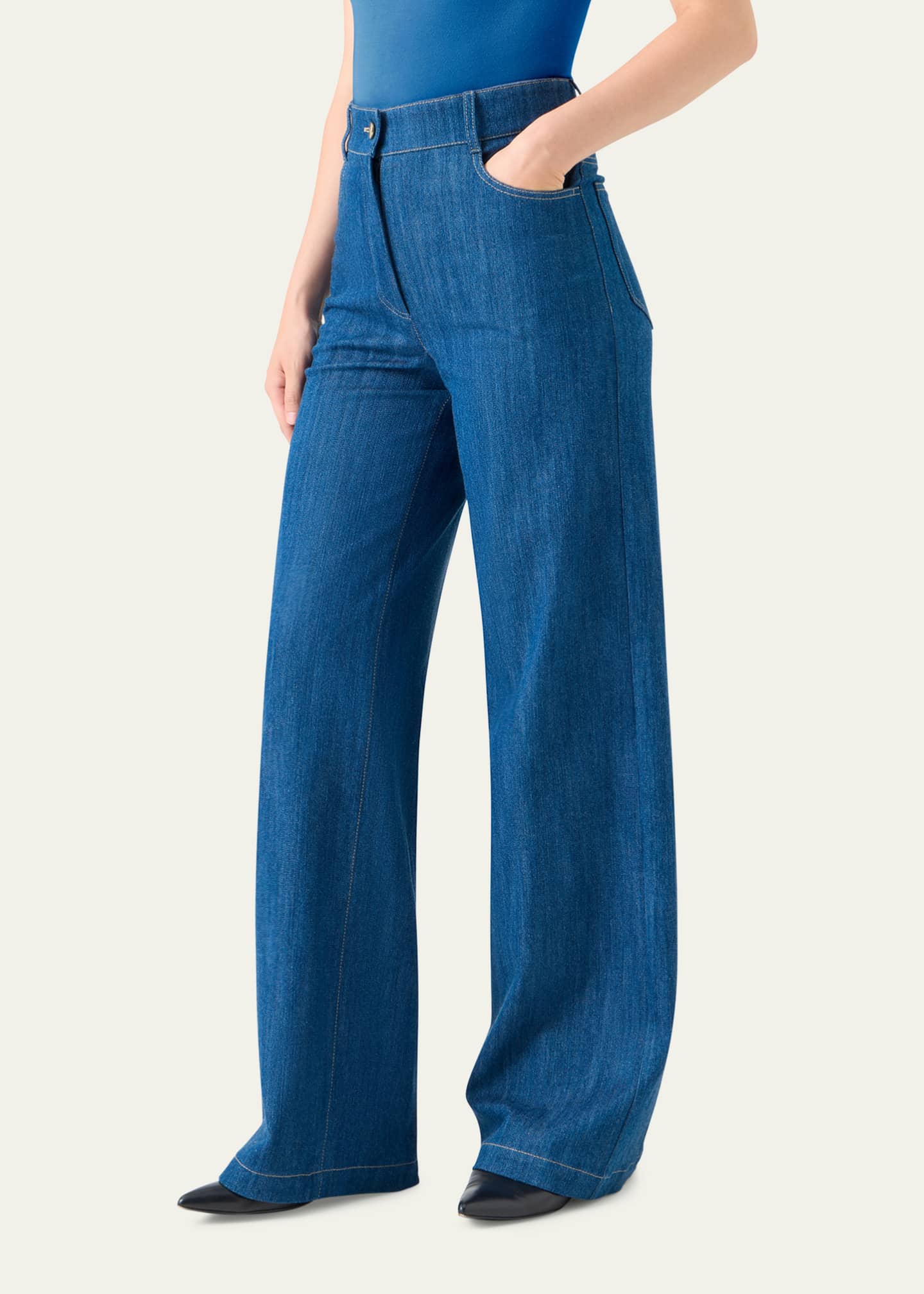 Akris punto Cooper Stretch Denim Wide-Leg Pants - Bergdorf Goodman