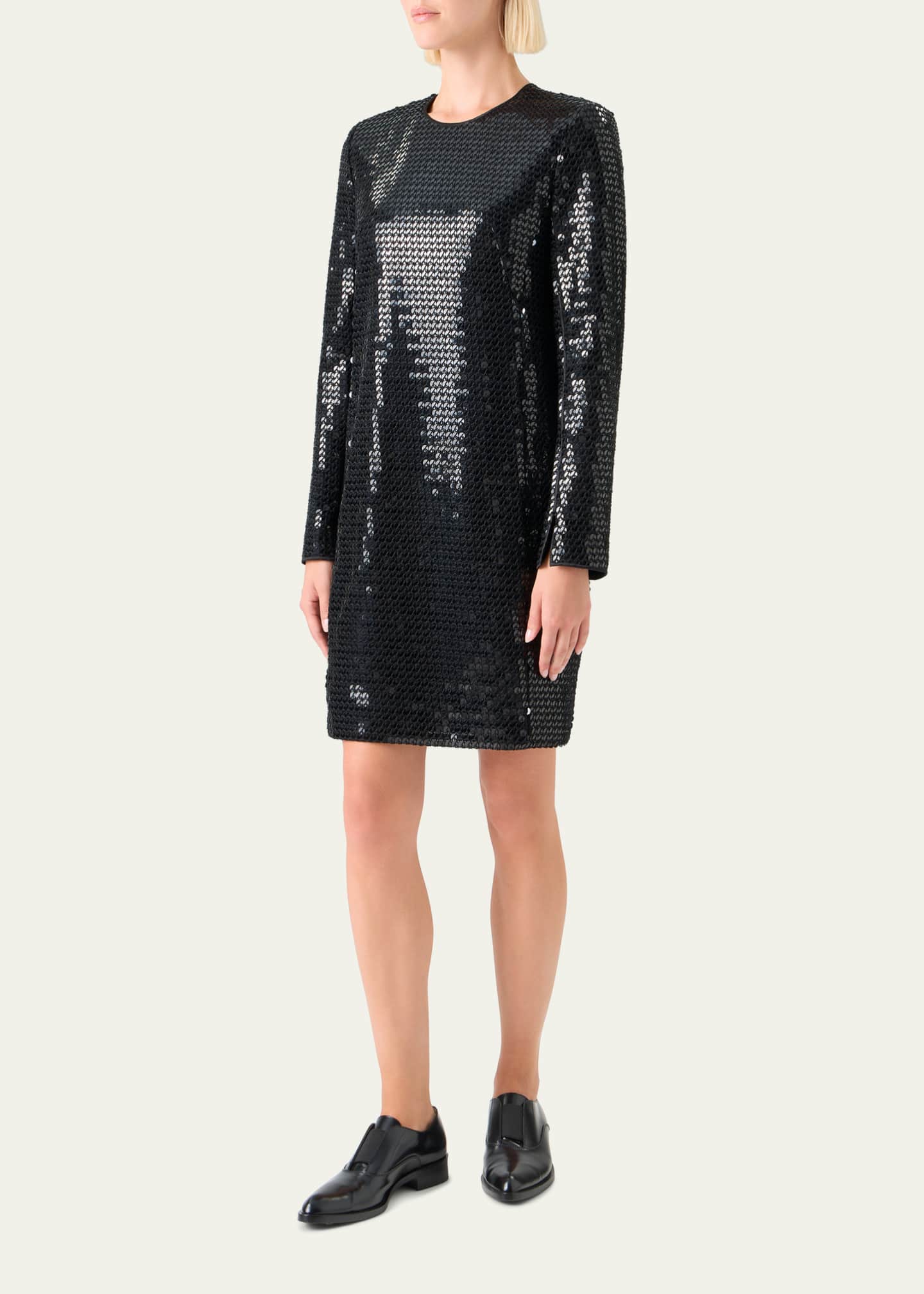 akris black dress Akris Punto Mixed Media Paper-Bag Dress With Kaleidoscope Techno Mesh Details, Black, Women's, 10, Cocktail Dresses