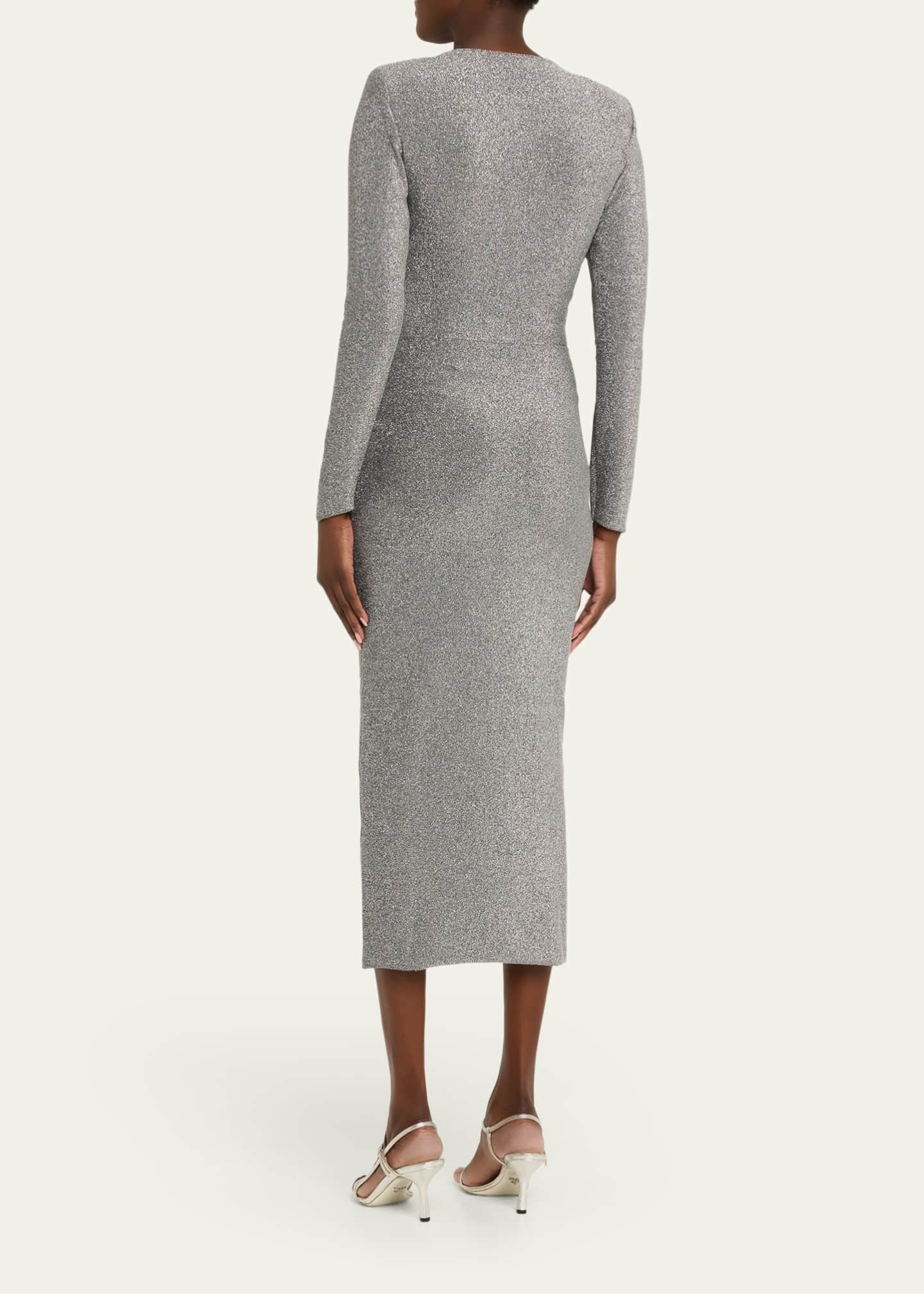 Chiara Boni La Petite Robe Jarra Twist-Front Shimmer Bodycon Midi Dress, Silver, Women's, 6, Petites Petite Dresses & Jumpsuits