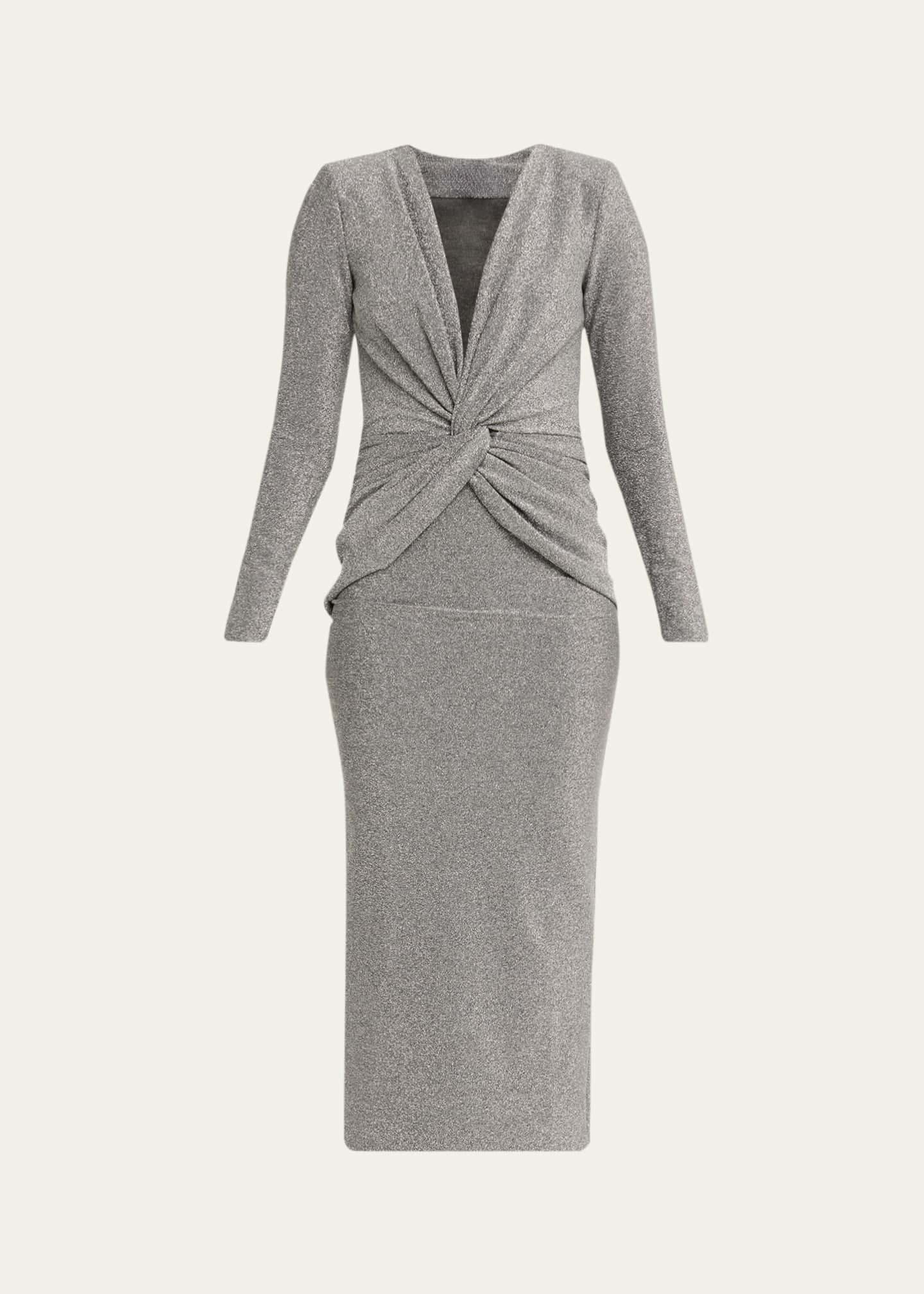 Chiara Boni La Petite Robe Jarra Twist-Front Shimmer Bodycon Midi Dress, Silver, Women's, 6, Petites Petite Dresses & Jumpsuits