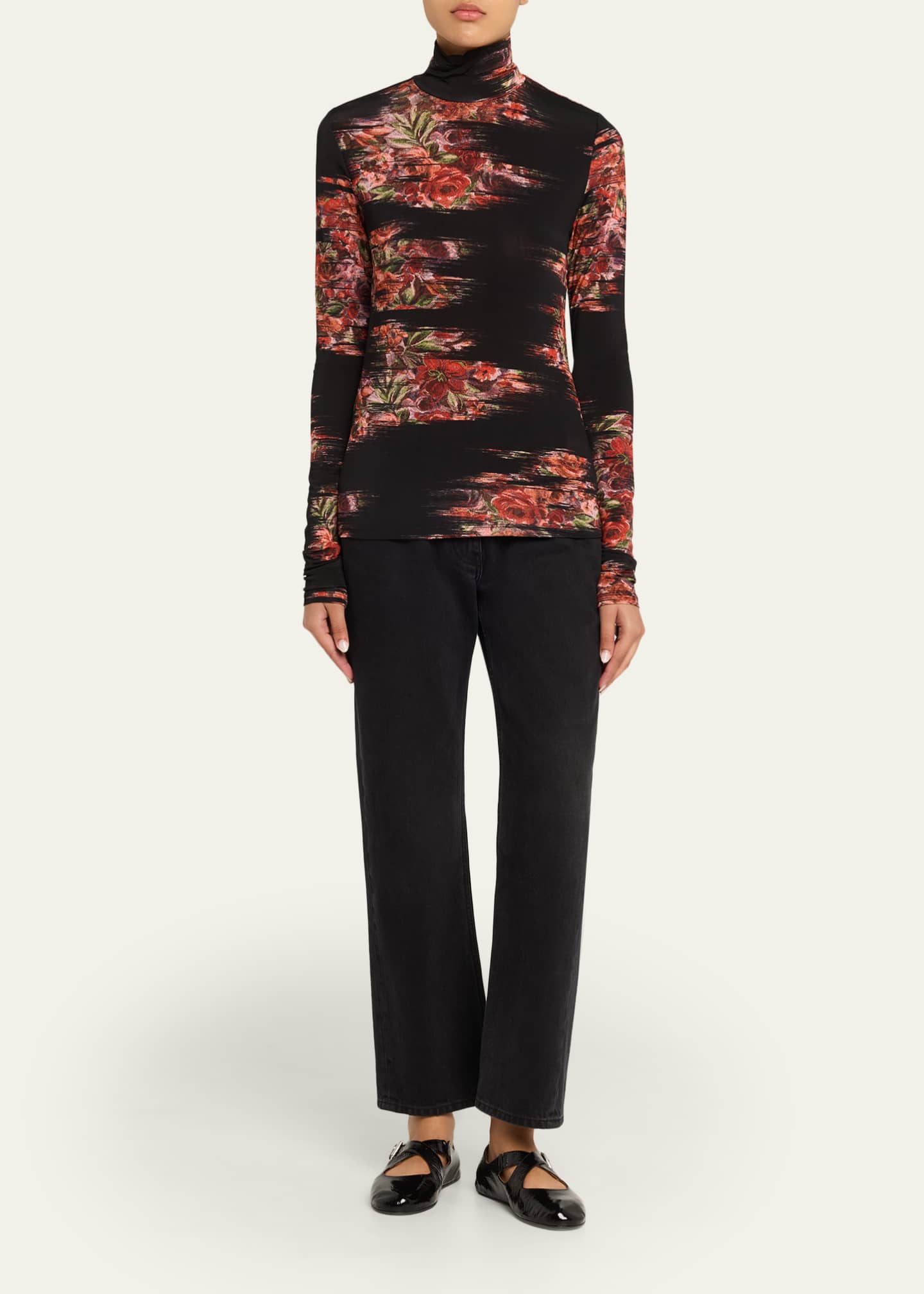 Ganni Floral Print Jersey Turtleneck - Bergdorf Goodman