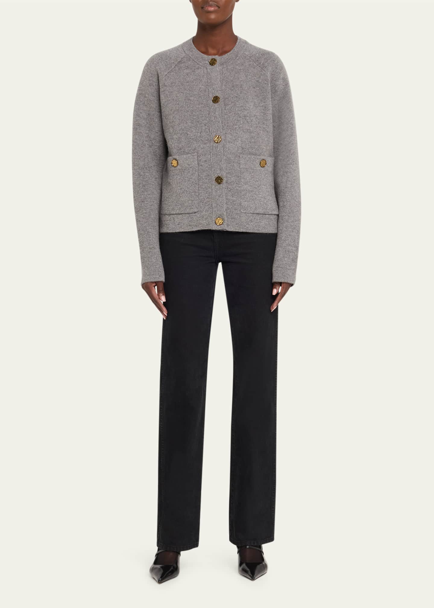 Cashmere-Wool Hammered Button Cardigan