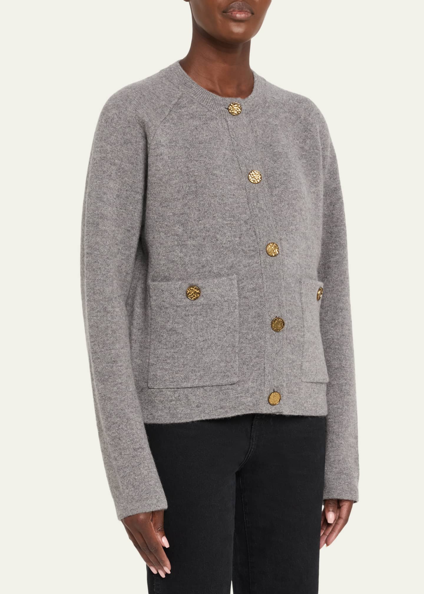 Cashmere-Wool Hammered Button Cardigan