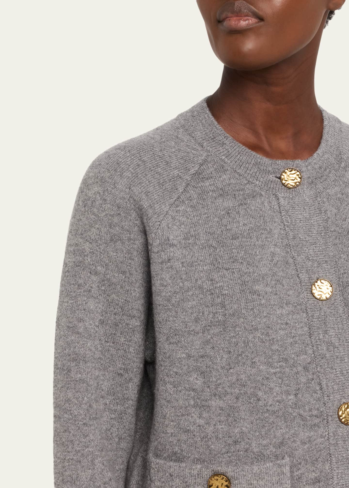 Cashmere-Wool Hammered Button Cardigan