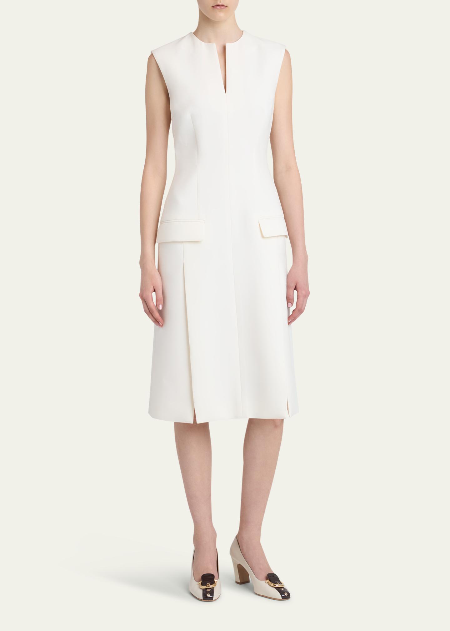 Salvatore Ferragamo ノースリーブ ワンピース ホワイト FERRAGAMO Split V-Neck Sleeveless Crepe Midi Dress - Bergdorf Goodman