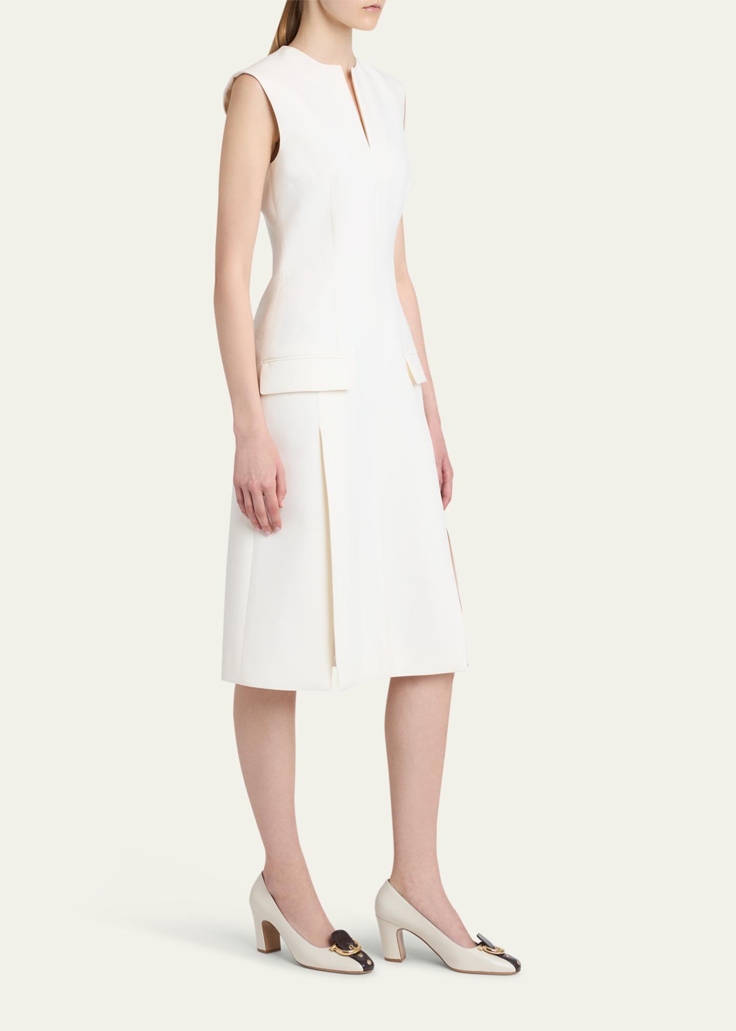 FERRAGAMO Split V-Neck Sleeveless Crepe Midi Dress - Bergdorf Goodman