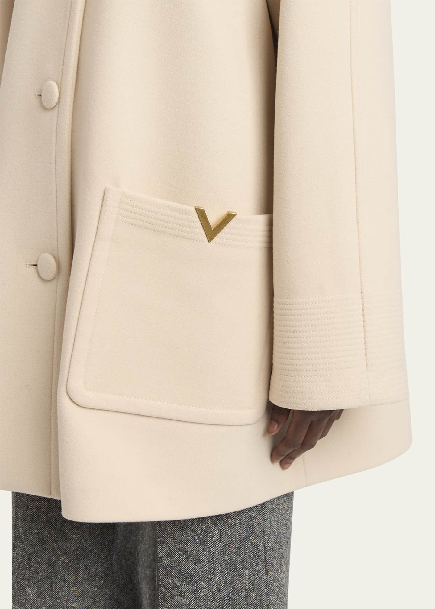Valentino Garavani Cappotto Wool V Gold-Trim Jacket - Bergdorf Goodman