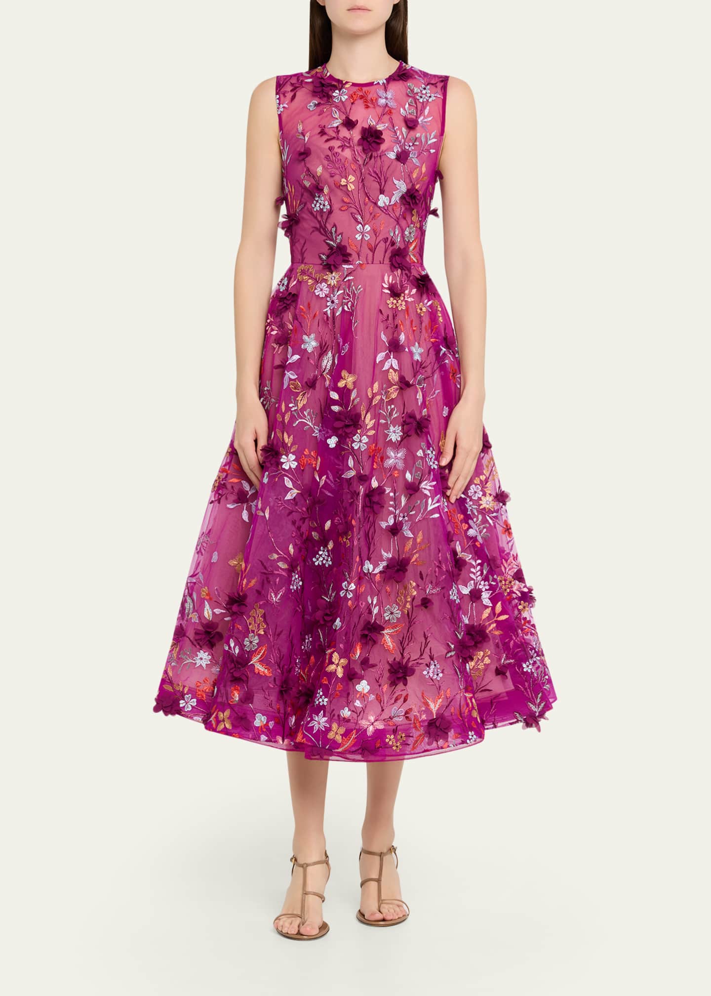 Bronx Banco Saba Floral-Embroidered Sleeveless Midi Dress - Bergdorf Goodman