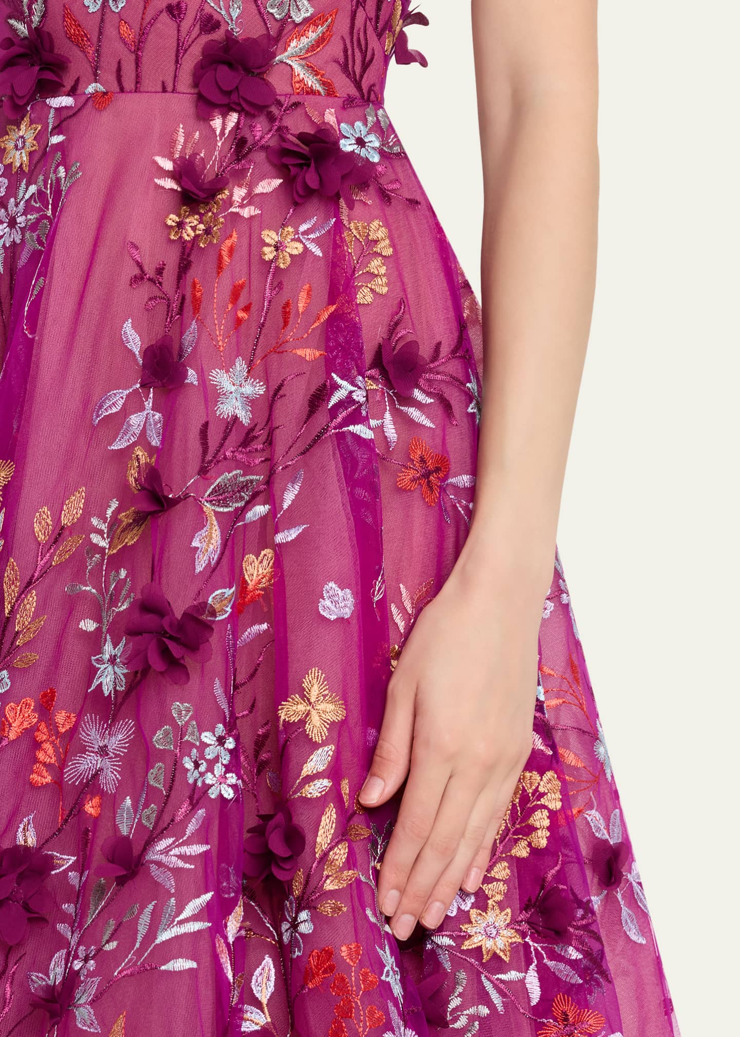 Bronx and Banco Saba Floral-Embroidered Sleeveless Midi Dress