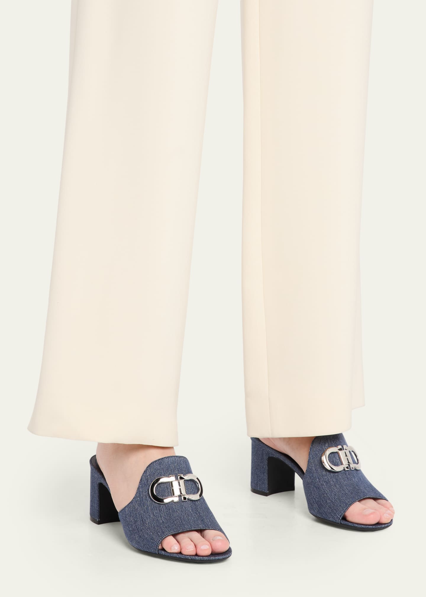 Ferragamo 55mm Rexy Denim Mule Sandals - Bergdorf Goodman