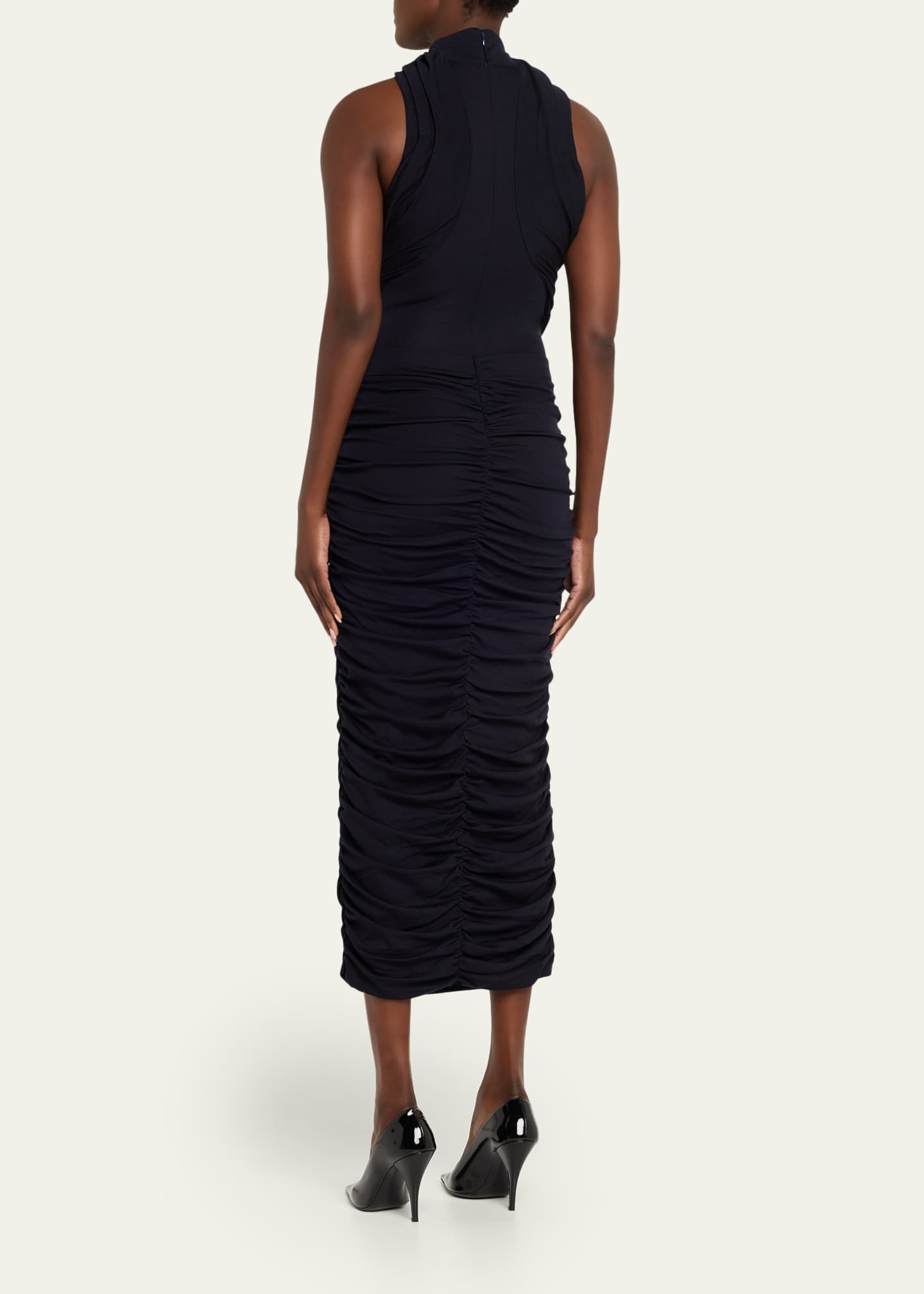 Balmain Draped Wool-Jersey Midi Dress - Black