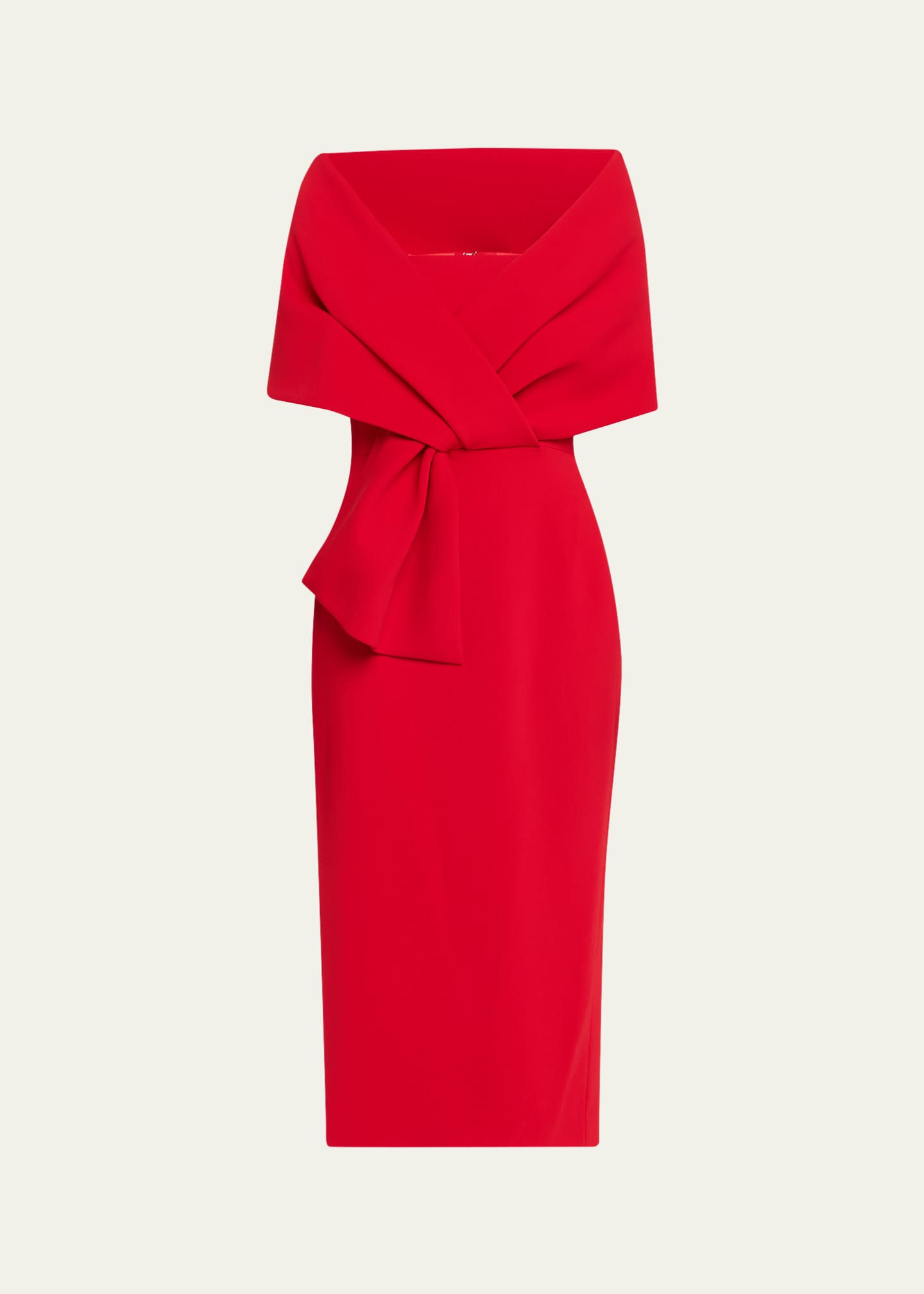 Badgley Mischka Square-Neck Pleated Wrap Midi Dress - Bergdorf Goodman